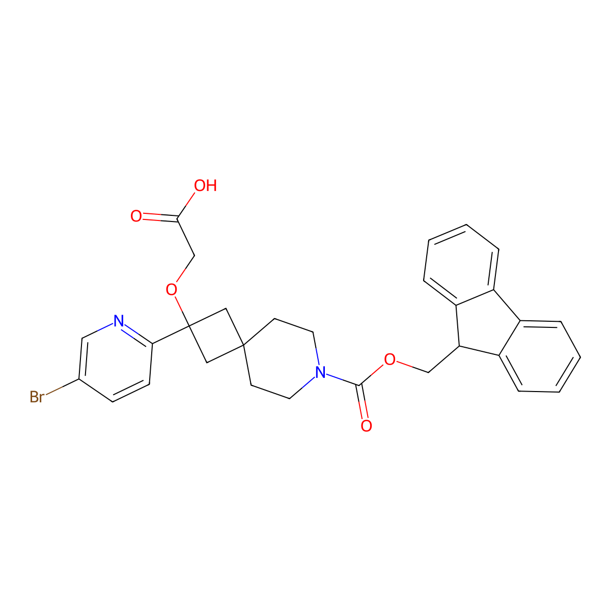 2-{[2-(5-bromopyridin-2-yl)-7-{[(9H-fluoren-9-yl)methoxy]carbonyl}-7-azaspiro[3.5]nonan-2-yl]oxy}acetic acid molecular structure, CAS 2253632-82-3