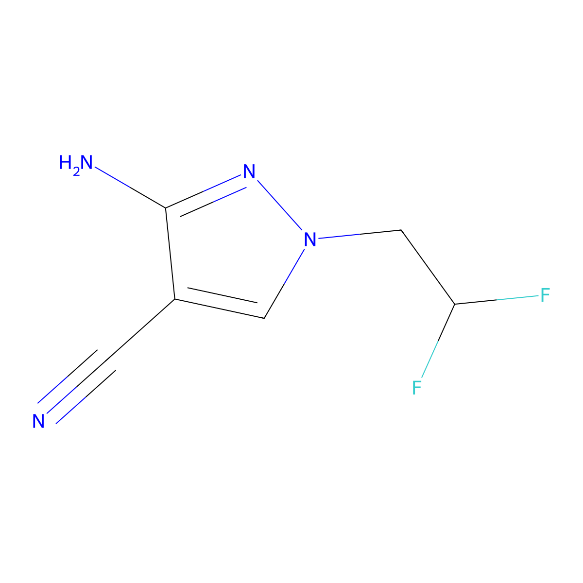 3-amino-1-(2,2-difluoroethyl)-1H-pyrazole-4-carbonitrile molecular structure, CAS 2253638-52-5