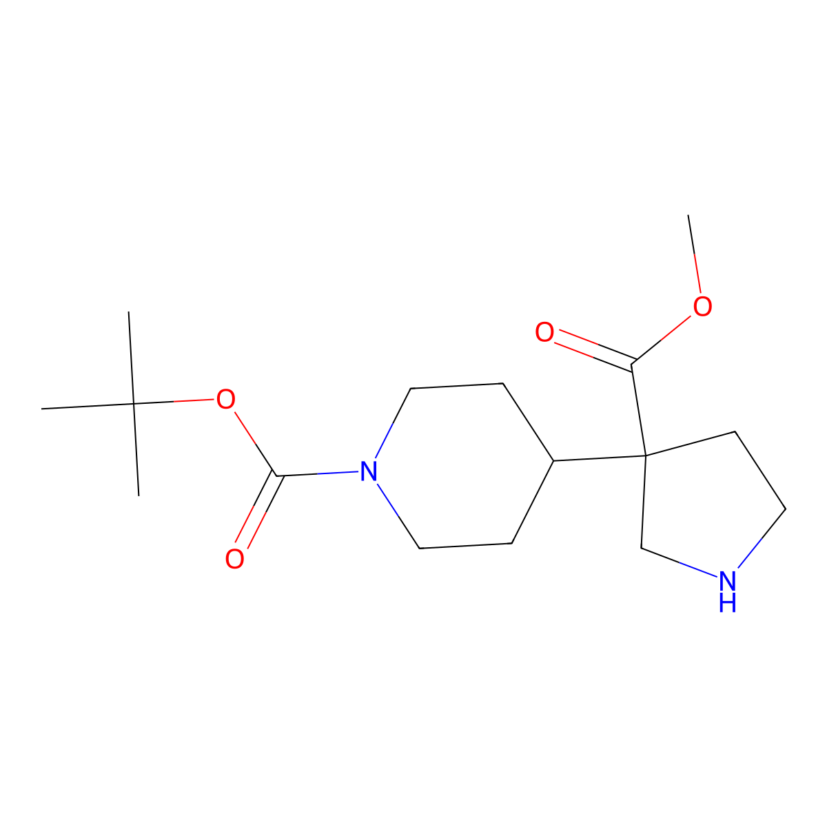 Tert-butyl 4-[3-(methoxycarbonyl)pyrrolidin-3-yl]piperidine-1-carboxylate molecular structure, CAS 2253638-54-7