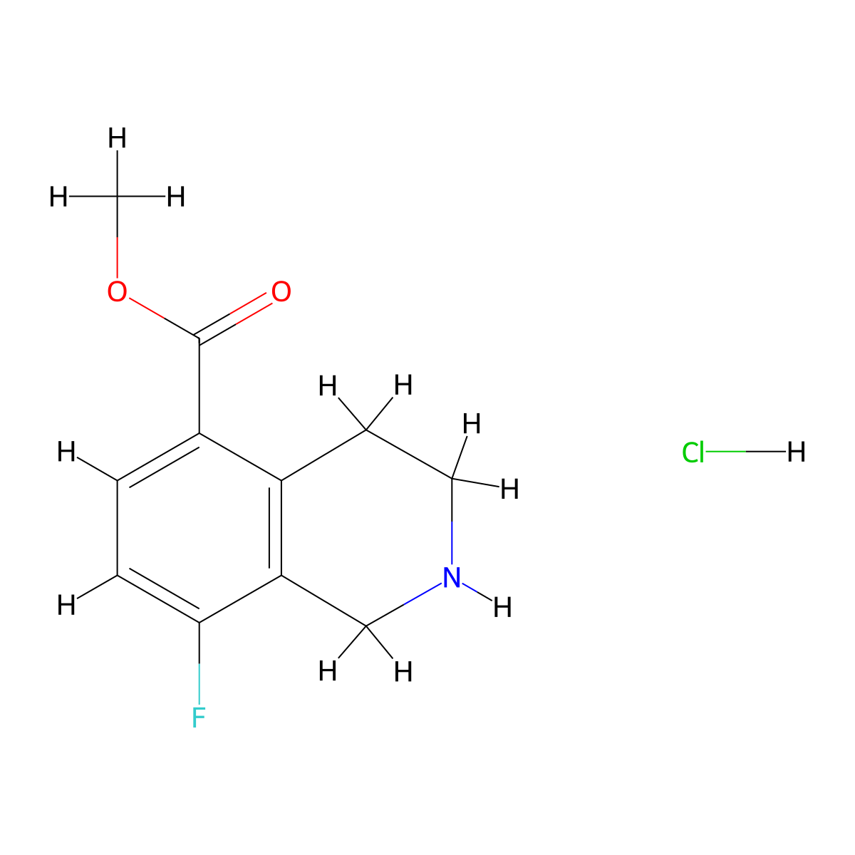 Methyl 8-fluoro-1,2,3,4-tetrahydroisoquinoline-5-carboxylate hydrochloride molecular structure, CAS 2253638-70-7