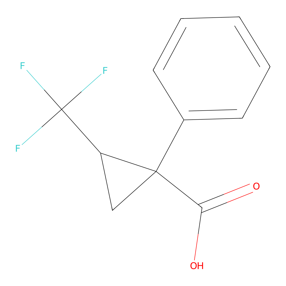 1-Phenyl-2-(trifluoromethyl)cyclopropane-1-carboxylic acid molecular structure, CAS 2253638-79-6