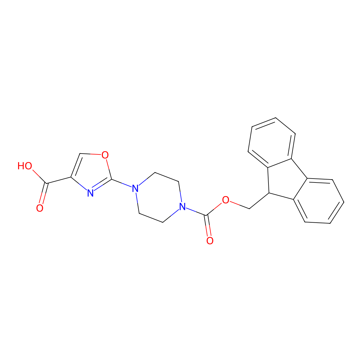 2-(4-(((9H-fluoren-9-yl)methoxy)carbonyl)piperazin-1-yl)-1,3-oxazole-4-carboxylic acid molecular structure, CAS 2253638-87-6