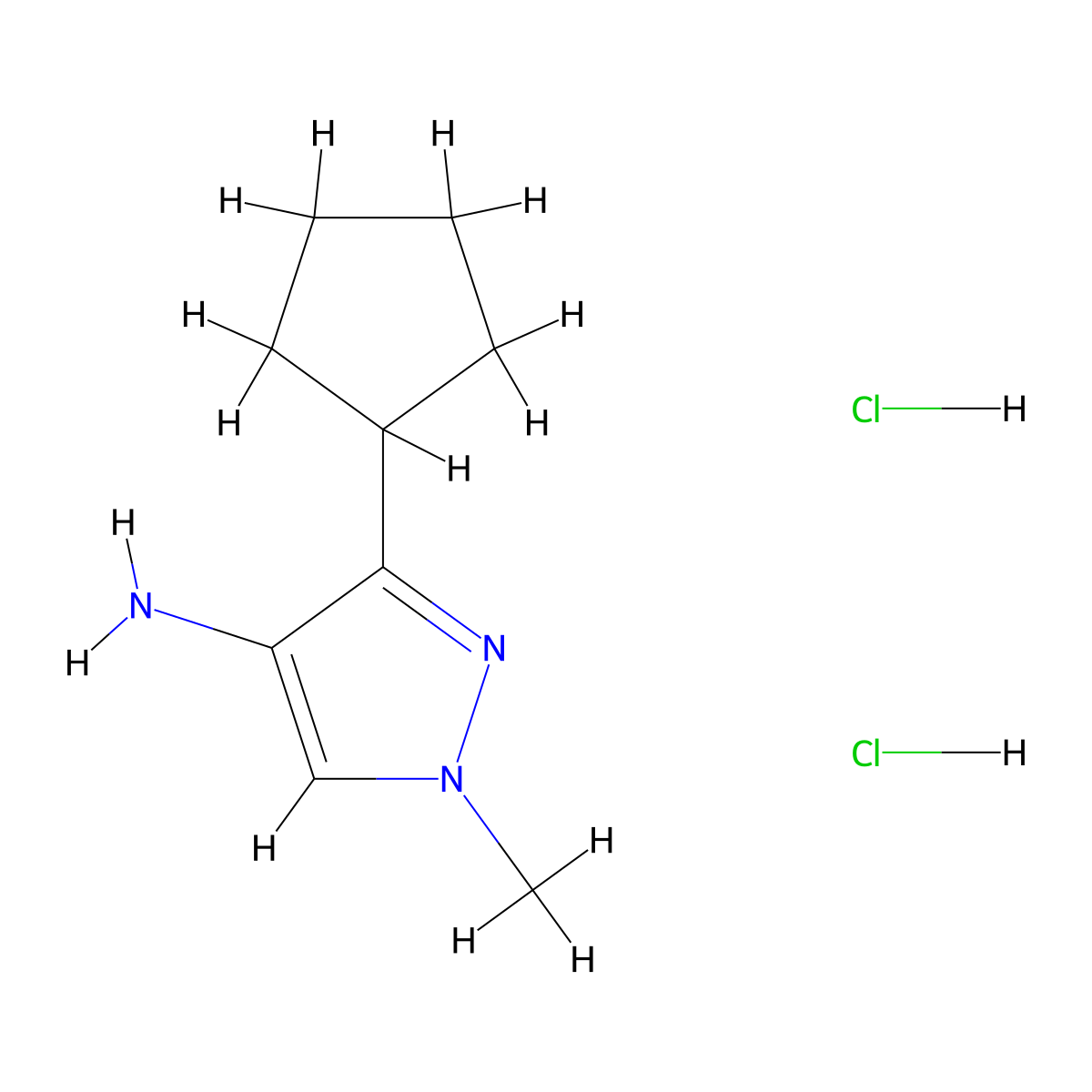 3-cyclopentyl-1-methyl-1H-pyrazol-4-amine dihydrochloride molecular structure, CAS 2253638-95-6