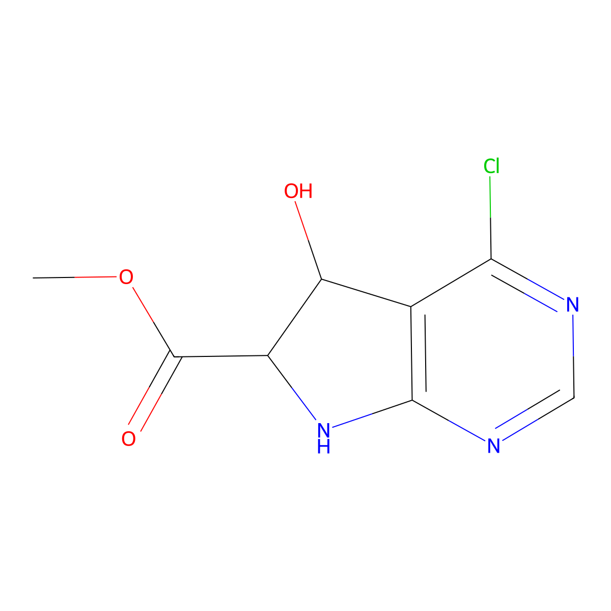 Methyl 4-chloro-5-hydroxy-6,7-dihydro-5H-pyrrolo[2,3-d]pyrimidine-6-carboxylate molecular structure, CAS 2253639-05-1