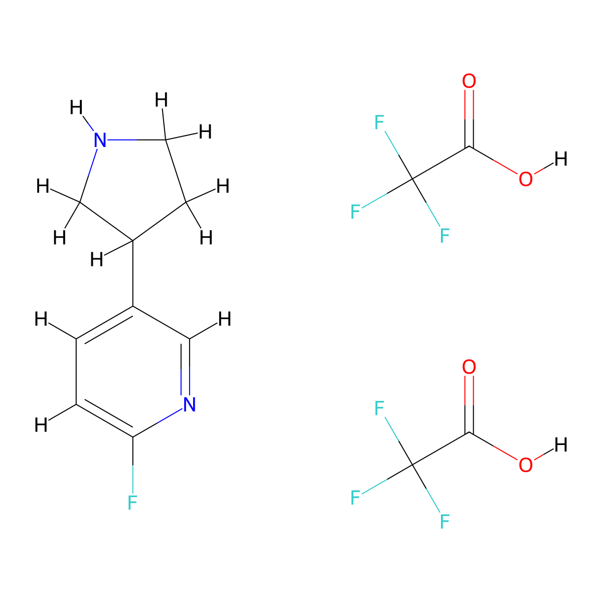 2-Fluoro-5-(pyrrolidin-3-yl)pyridine,bis(trifluoroaceticacid) molecular structure, CAS 2253639-10-8