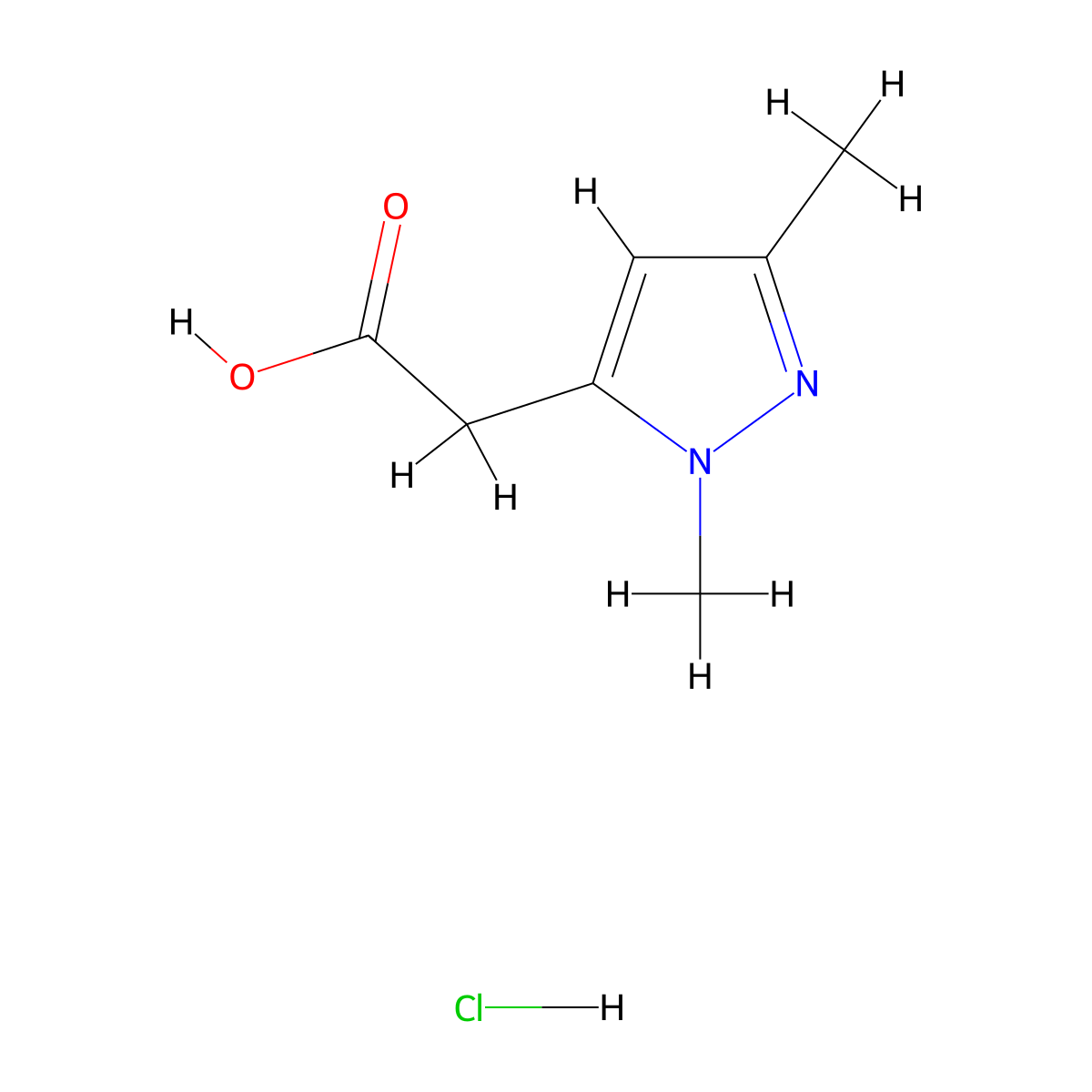 2-(1,3-dimethyl-1H-pyrazol-5-yl)acetic acid hydrochloride molecular structure, CAS 2253639-14-2