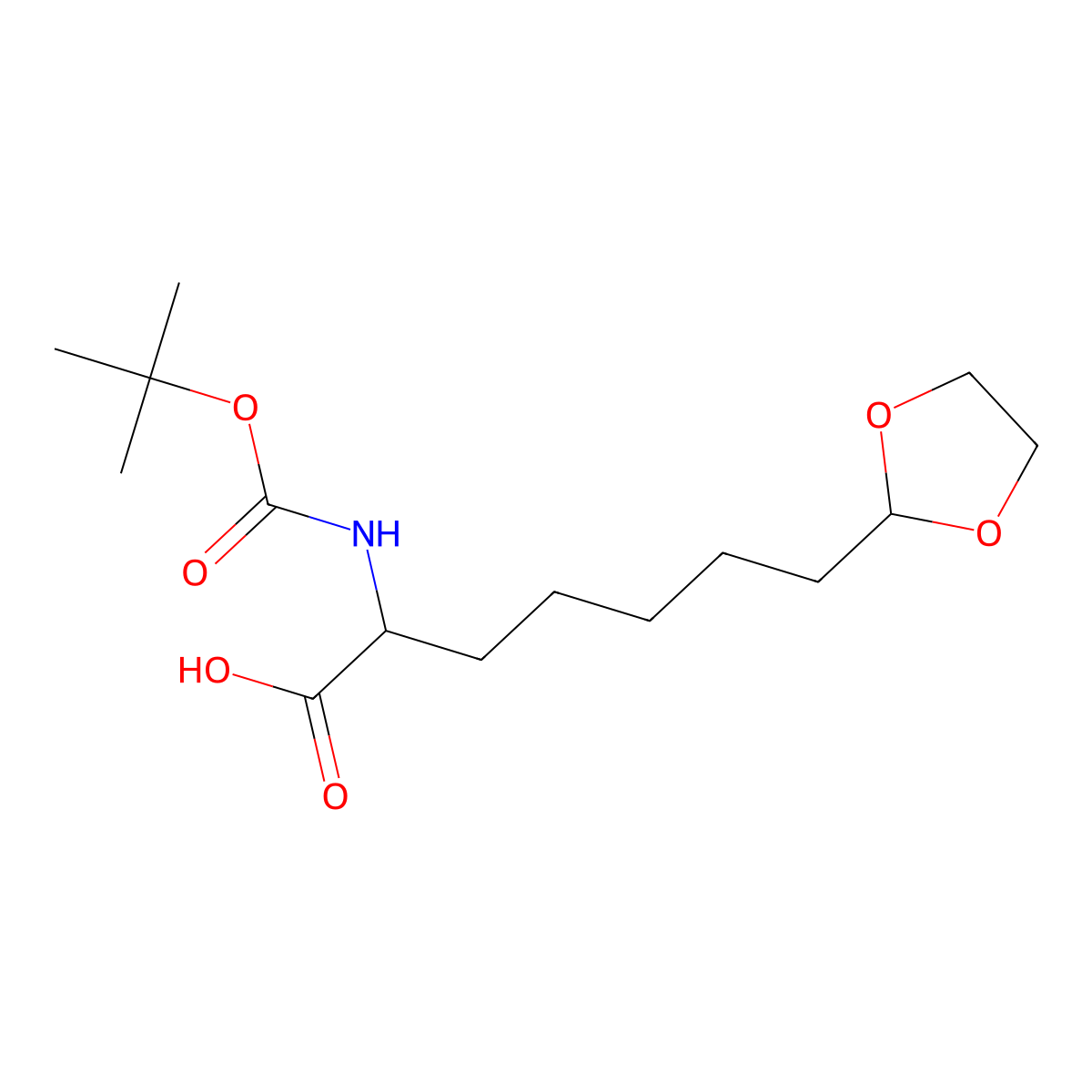 2-{[(Tert-butoxy)carbonyl]amino}-7-(1,3-dioxolan-2-yl)heptanoicacid molecular structure, CAS 2253639-18-6