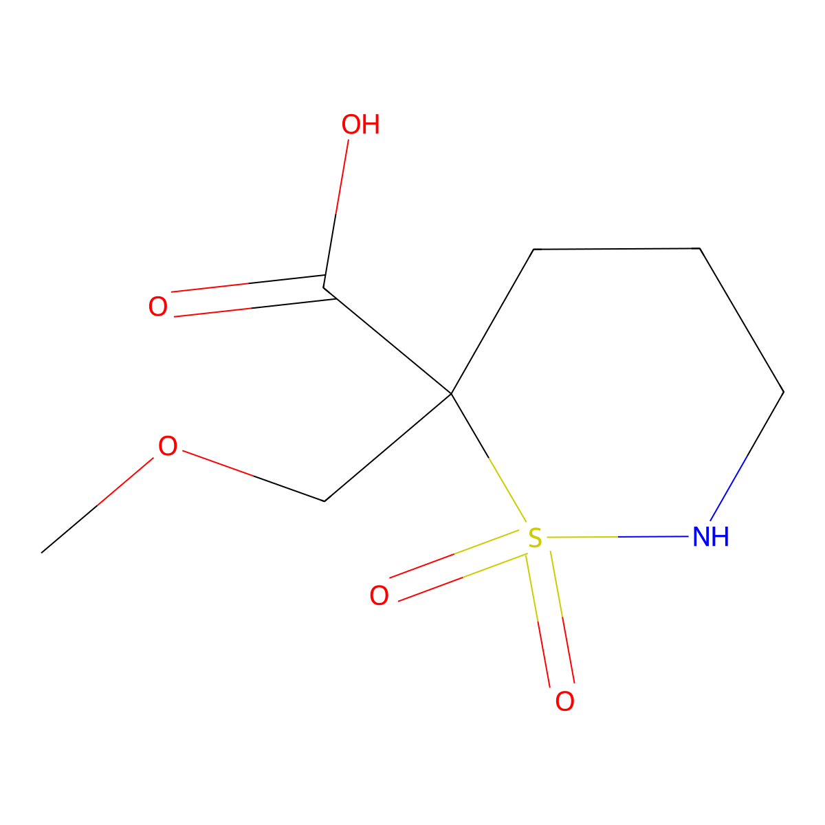 6-(Methoxymethyl)-1,1-dioxo-1lambda6,2-thiazinane-6-carboxylic acid molecular structure, CAS 2253639-27-7