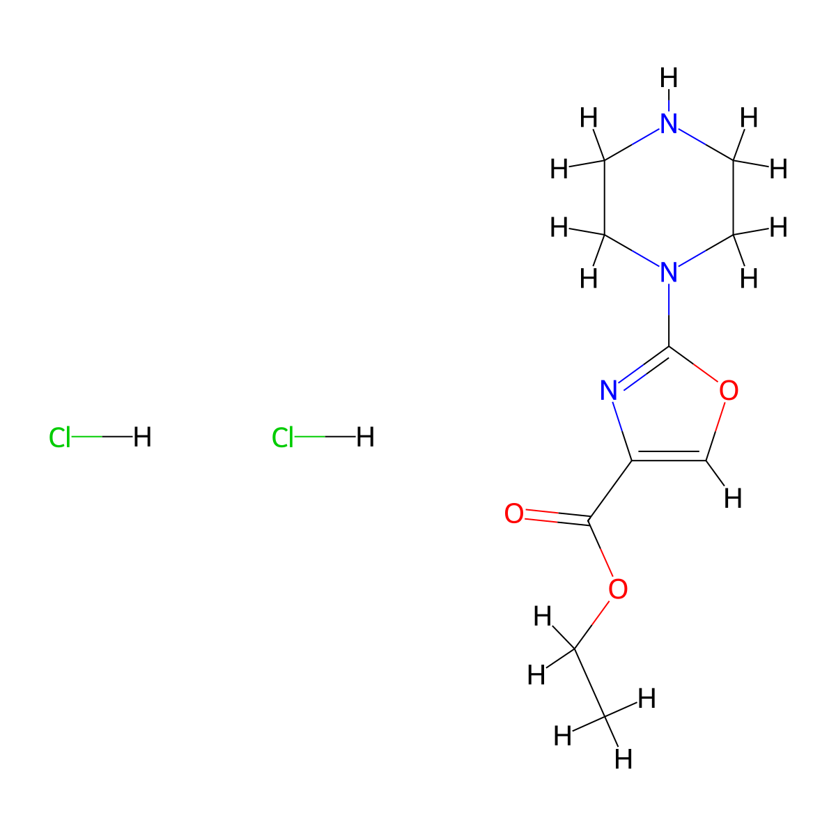 Ethyl 2-(piperazin-1-yl)-1,3-oxazole-4-carboxylate dihydrochloride molecular structure, CAS 2253639-31-3