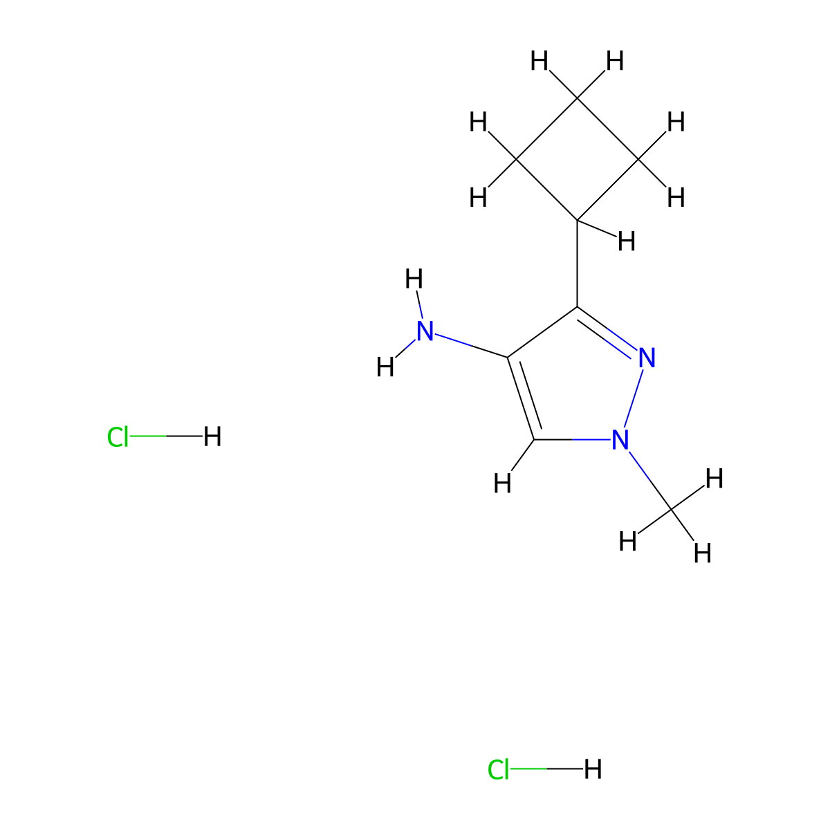 3-cyclobutyl-1-methyl-1H-pyrazol-4-amine dihydrochloride molecular structure, CAS 2253639-46-0