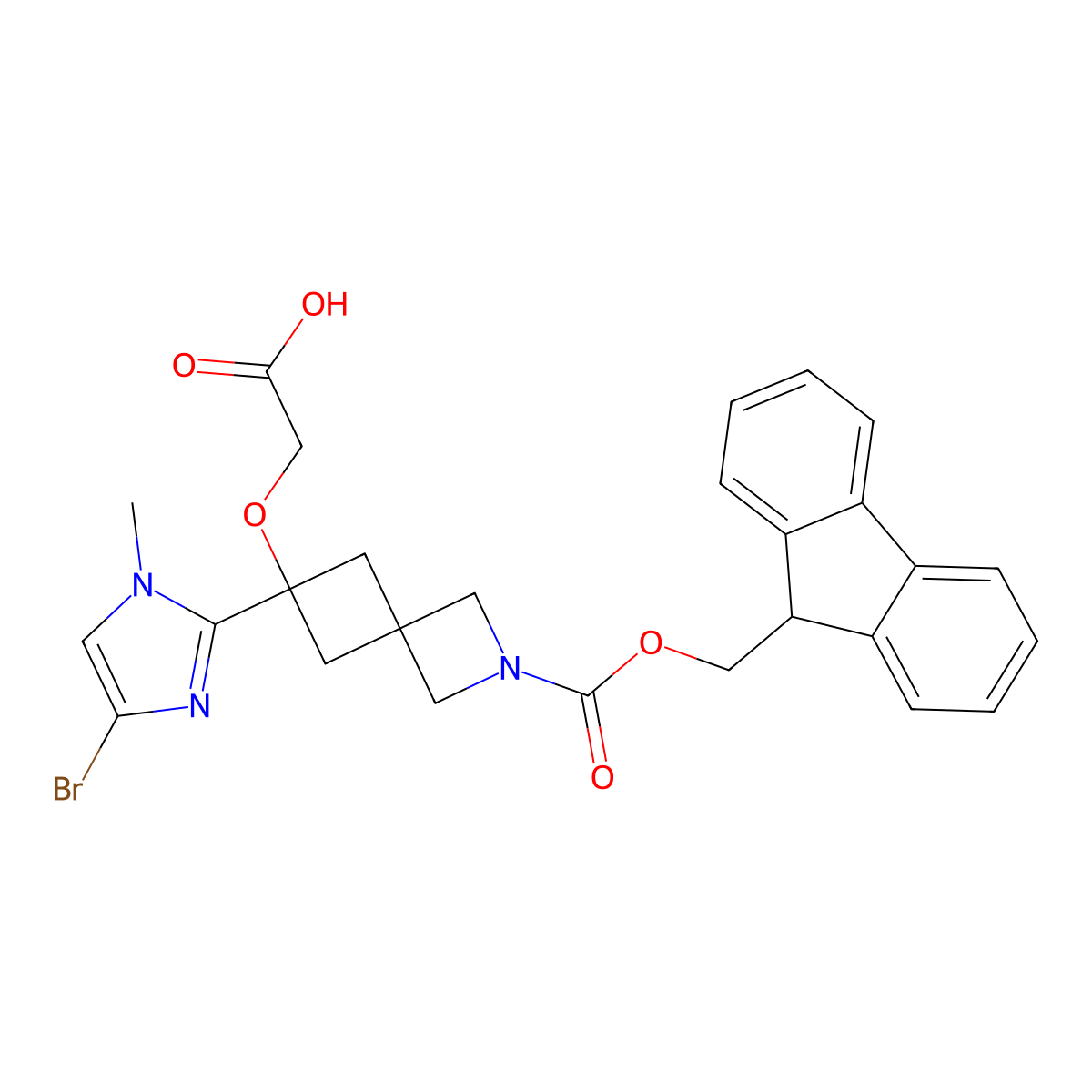 2-{[6-(4-bromo-1-methyl-1H-imidazol-2-yl)-2-{[(9H-fluoren-9-yl)methoxy]carbonyl}-2-azaspiro[3.3]heptan-6-yl]oxy}aceticacid molecular structure, CAS 2253639-48-2