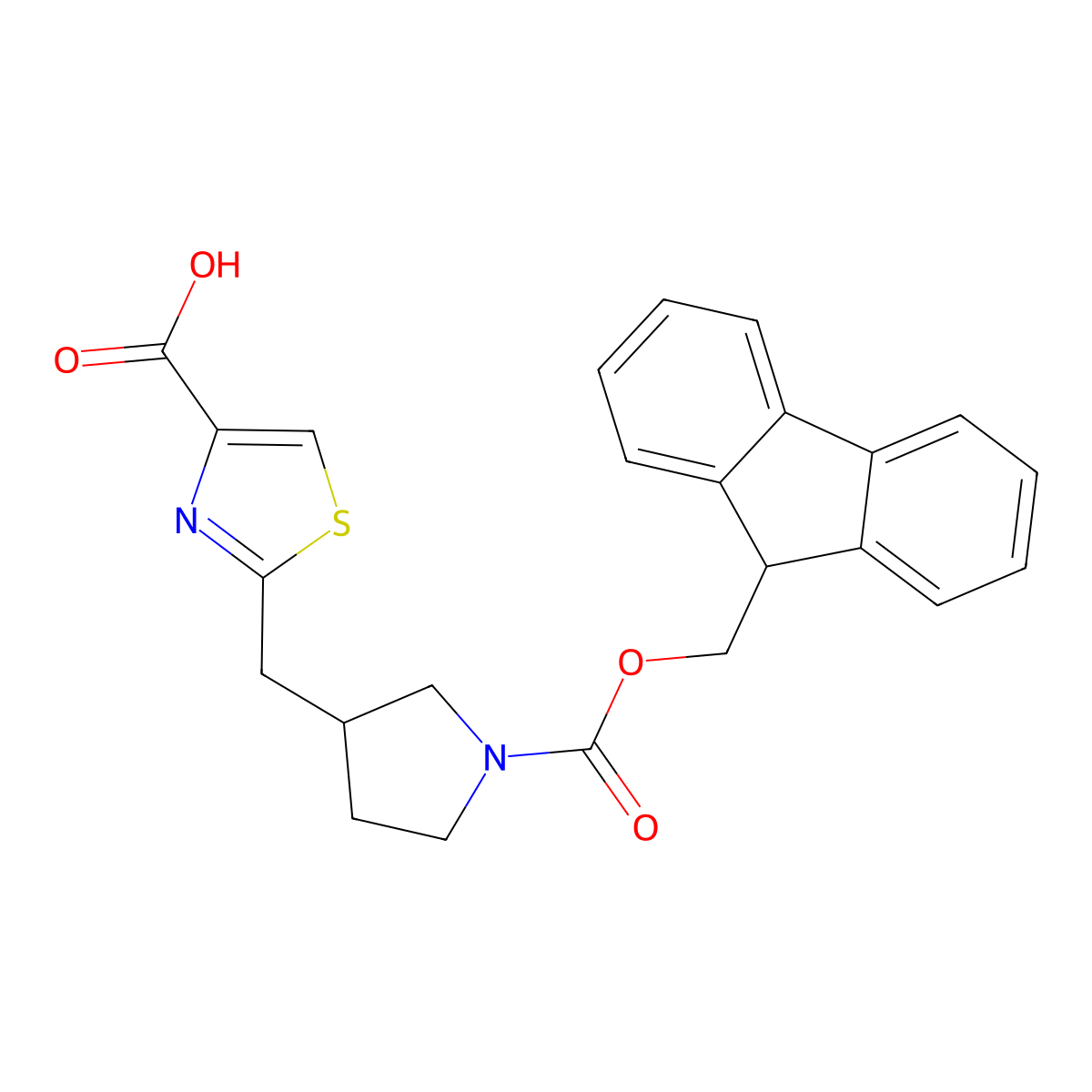 2-((1-(((9H-fluoren-9-yl)methoxy)carbonyl)pyrrolidin-3-yl)methyl)-1,3-thiazole-4-carboxylic acid molecular structure, CAS 2253639-50-6