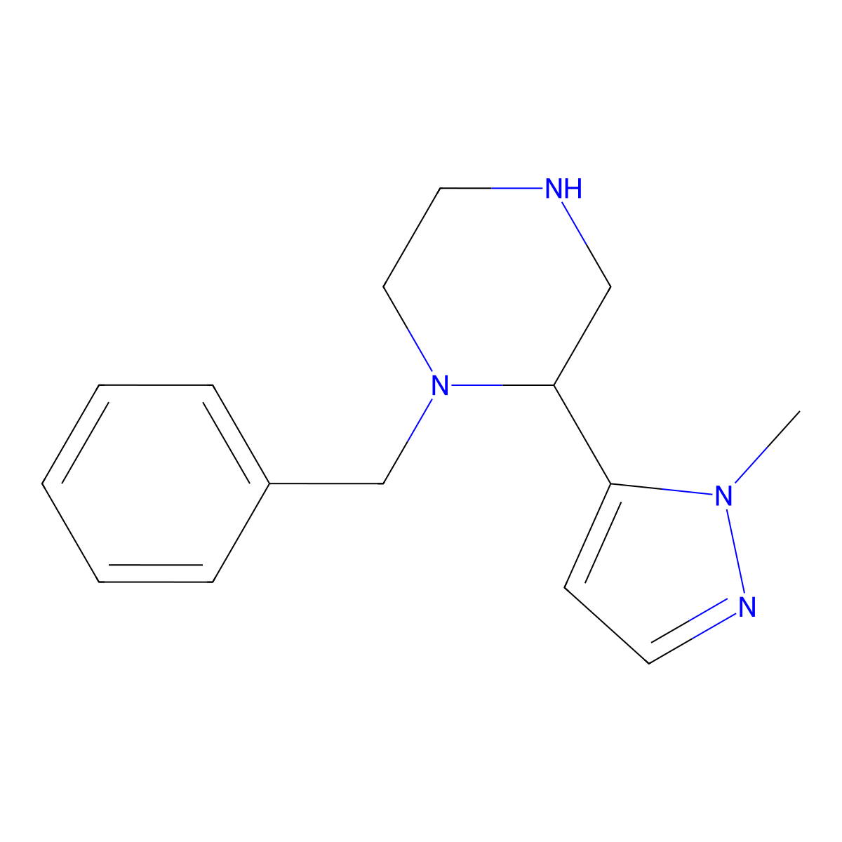 1-benzyl-2-(1-methyl-1H-pyrazol-5-yl)piperazine molecular structure, CAS 2253639-59-5