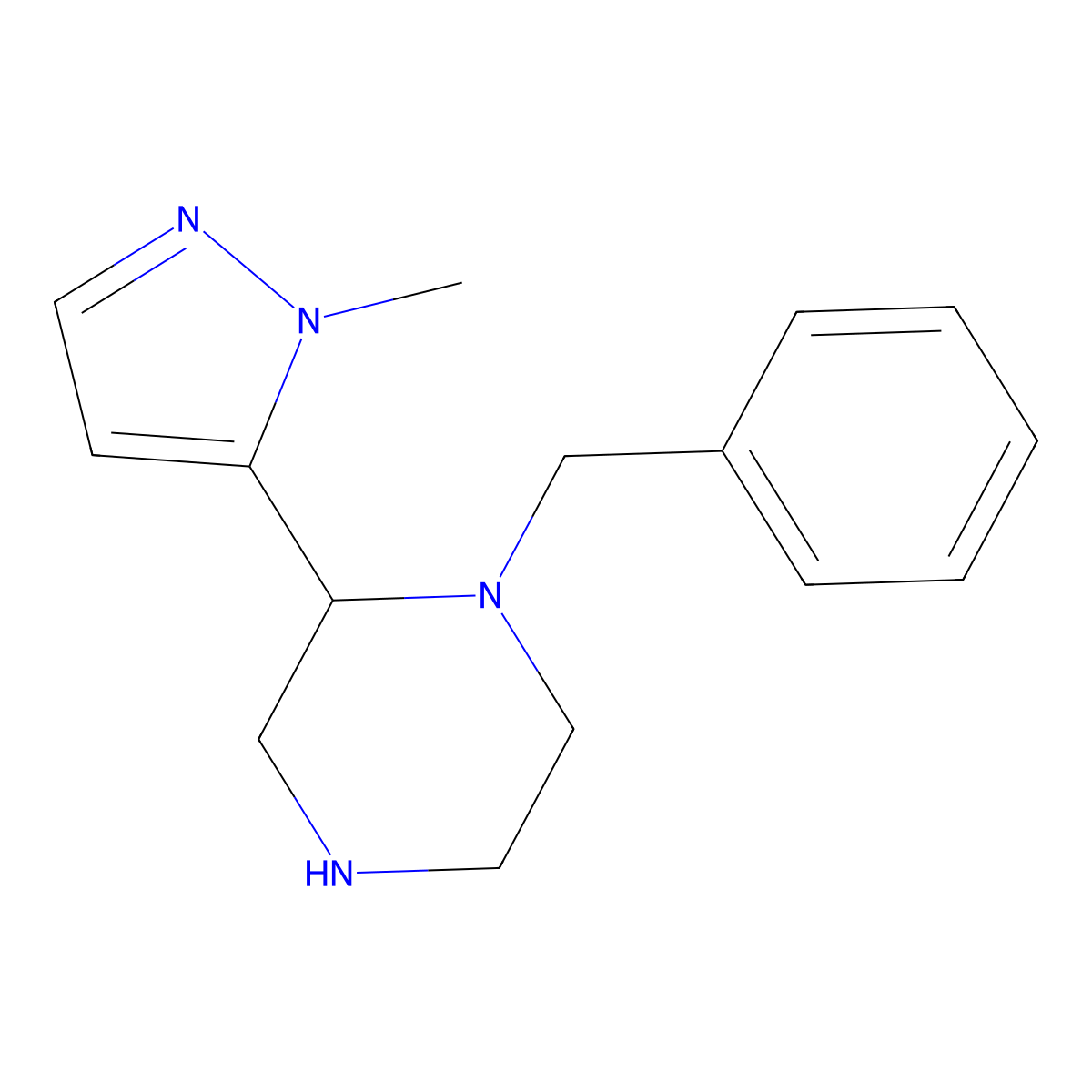 1-benzyl-2-(1-methyl-1H-pyrazol-5-yl)piperazine molecular structure, CAS 2253639-59-5