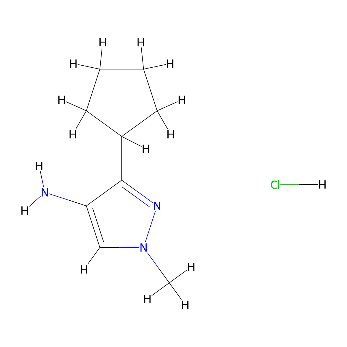 3-Cyclopentyl-1-methylpyrazol-4-amine;hydrochloride molecular structure, CAS 2253640-56-9