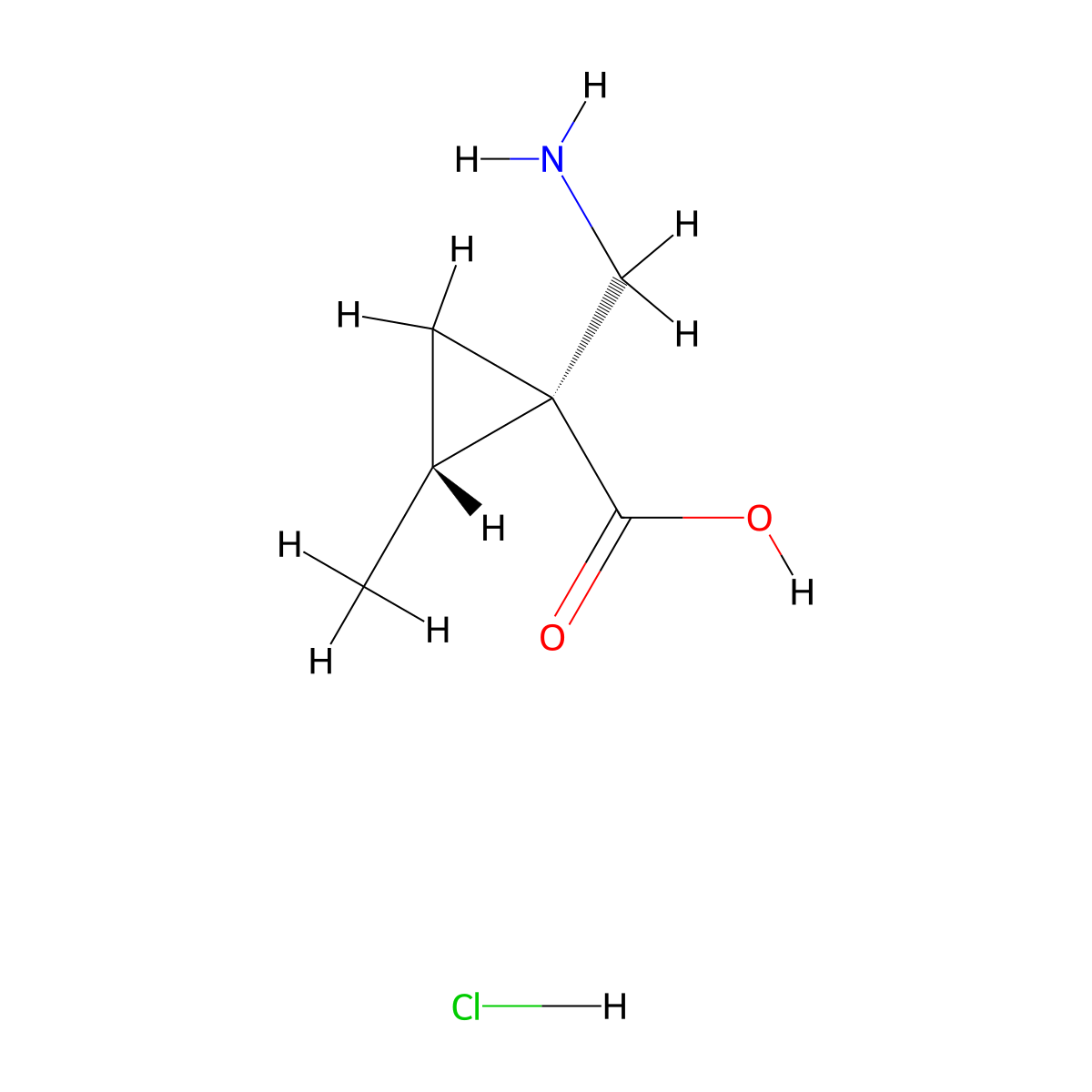 rac-(1R,2R)-1-(aminomethyl)-2-methylcyclopropane-1-carboxylic acid hydrochloride molecular structure, CAS 2253640-78-5