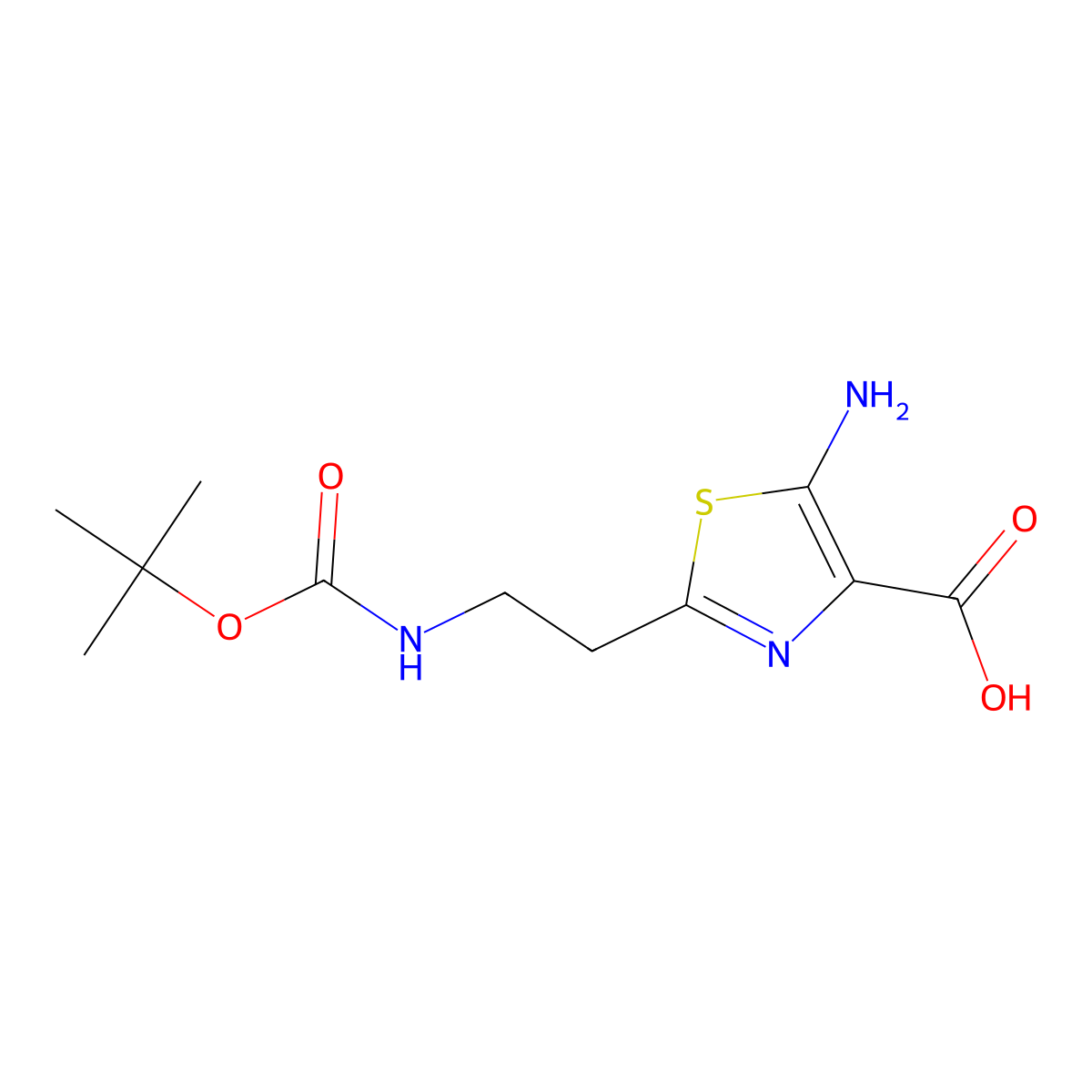 5-Amino-2-(2-(((tert-butoxy)carbonyl)amino)ethyl)-1,3-thiazole-4-carboxylic acid molecular structure, CAS 2253641-02-8