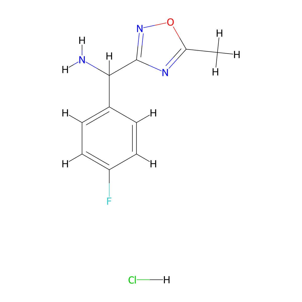 (4-Fluorophenyl)(5-methyl-1,2,4-oxadiazol-3-yl)methanamine hydrochloride molecular structure, CAS 2253641-22-2