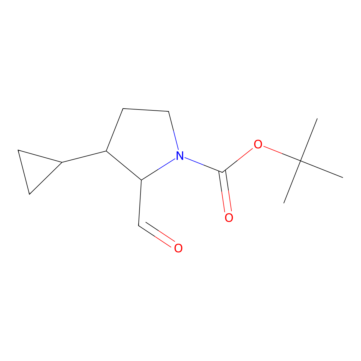 Tert-butyl 3-cyclopropyl-2-formylpyrrolidine-1-carboxylate molecular structure, CAS 2253641-24-4