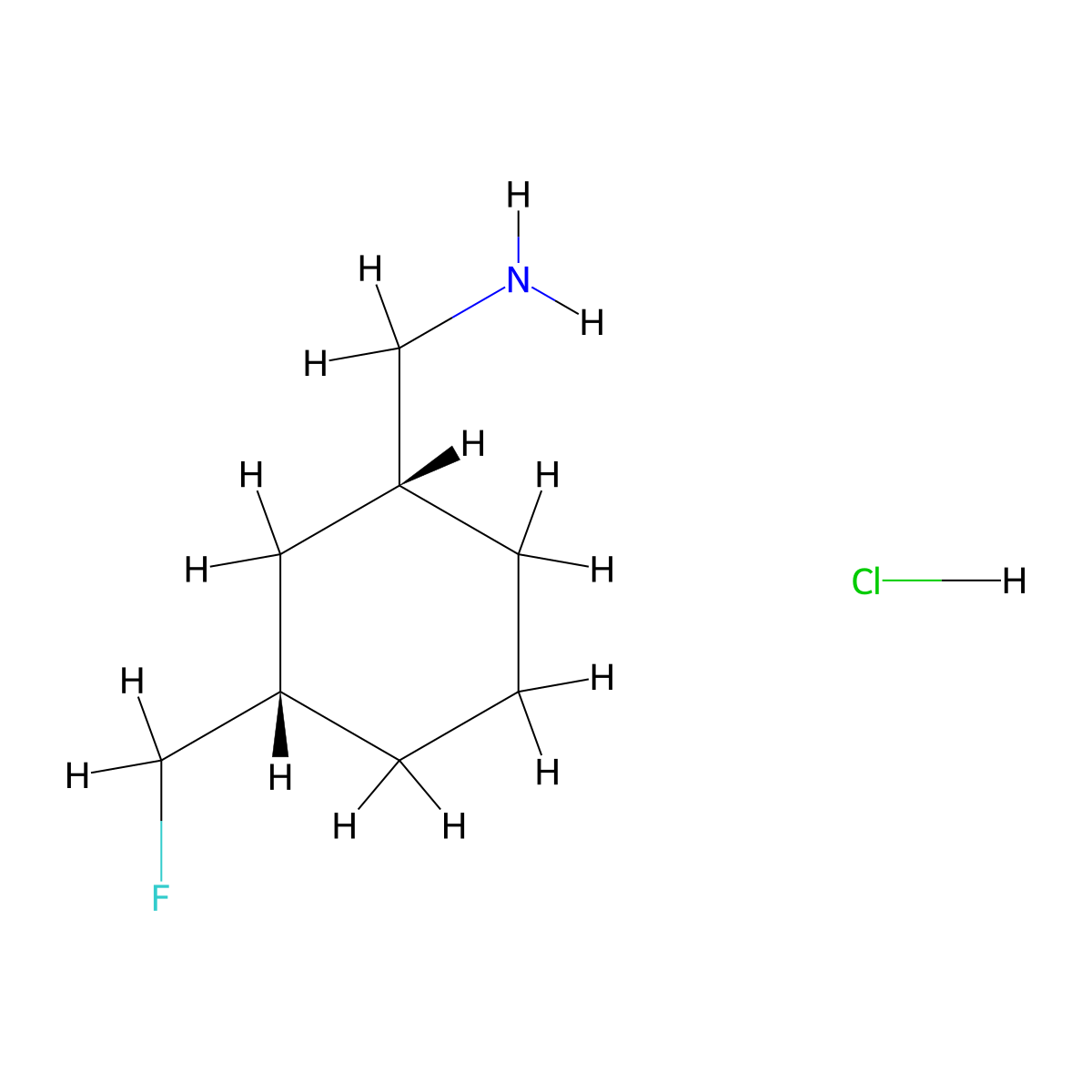rac-[(1R,3S)-3-(fluoromethyl)cyclohexyl]methanamine hydrochloride molecular structure, CAS 2253641-26-6