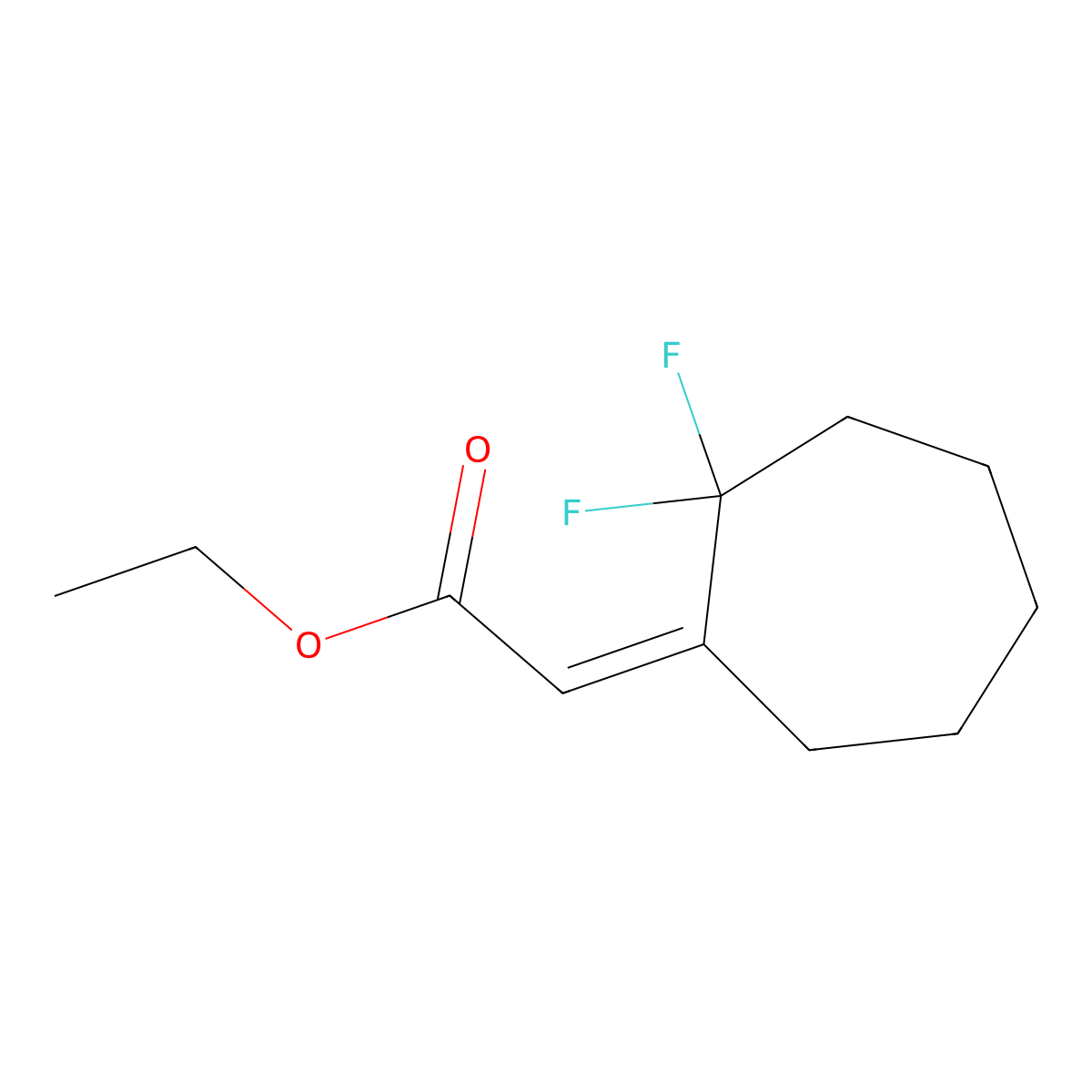 ethyl 2-[(1E)-2,2-difluorocycloheptylidene]acetate molecular structure, CAS 2253644-38-9