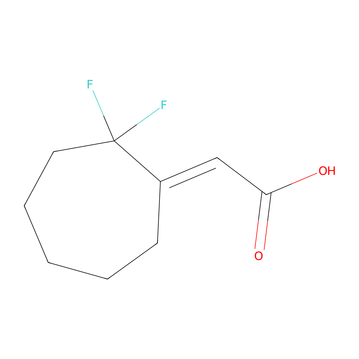 2-[(1E)-2,2-difluorocycloheptylidene]aceticacid molecular structure, CAS 2253644-44-7