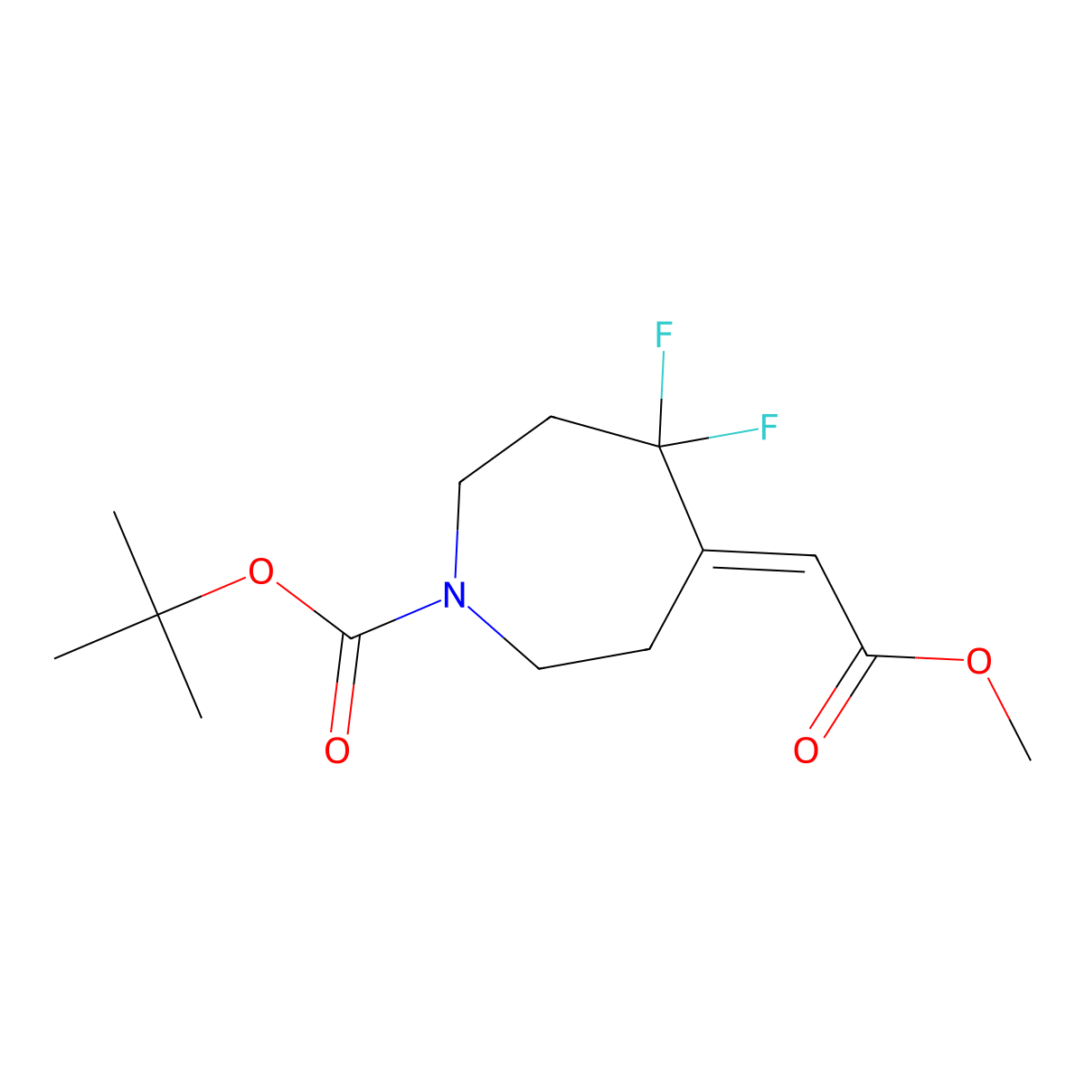 Tert-butyl (5E)-4,4-difluoro-5-(2-methoxy-2-oxoethylidene)azepane-1-carboxylate molecular structure, CAS 2253644-48-1