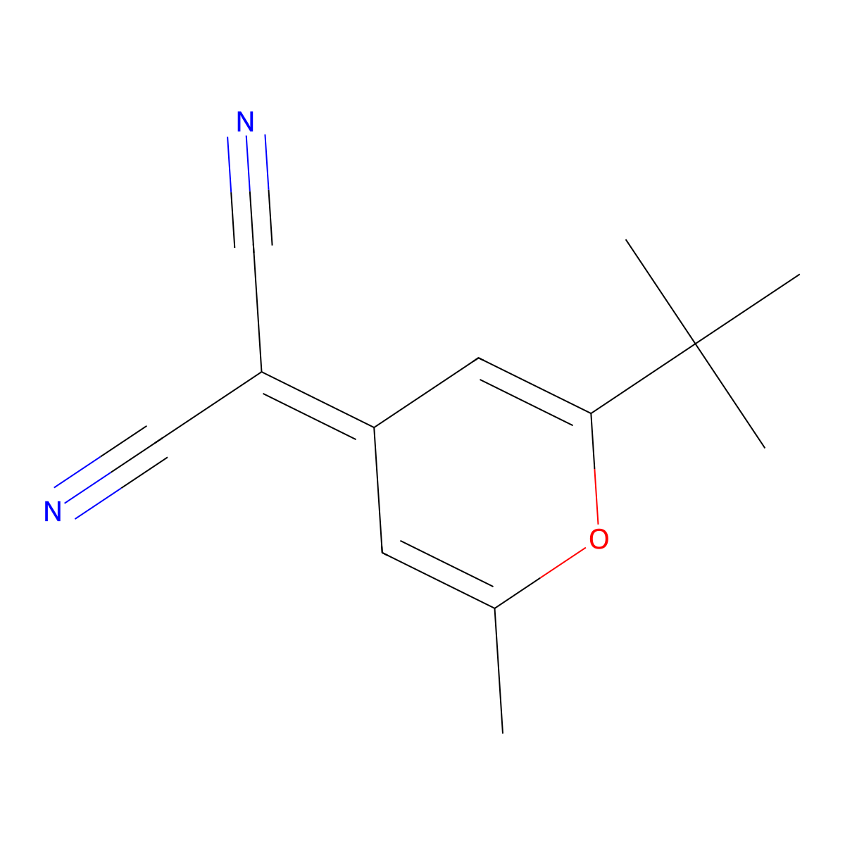 (2-tert-Butyl-6-methyl-4H-pyran-4-ylidene)propanedinitrile molecular structure, CAS 225378-53-0