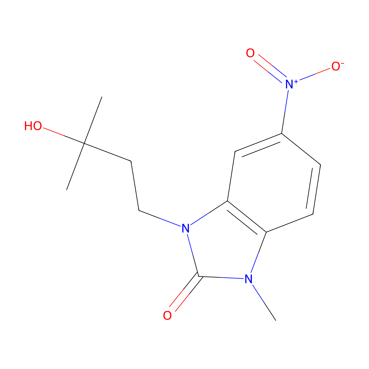 3-(3-hydroxy-3-methylbutyl)-1-methyl-5-nitro-2,3-dihydro-1H-1,3-benzodiazol-2-one molecular structure, CAS 2253880-95-2
