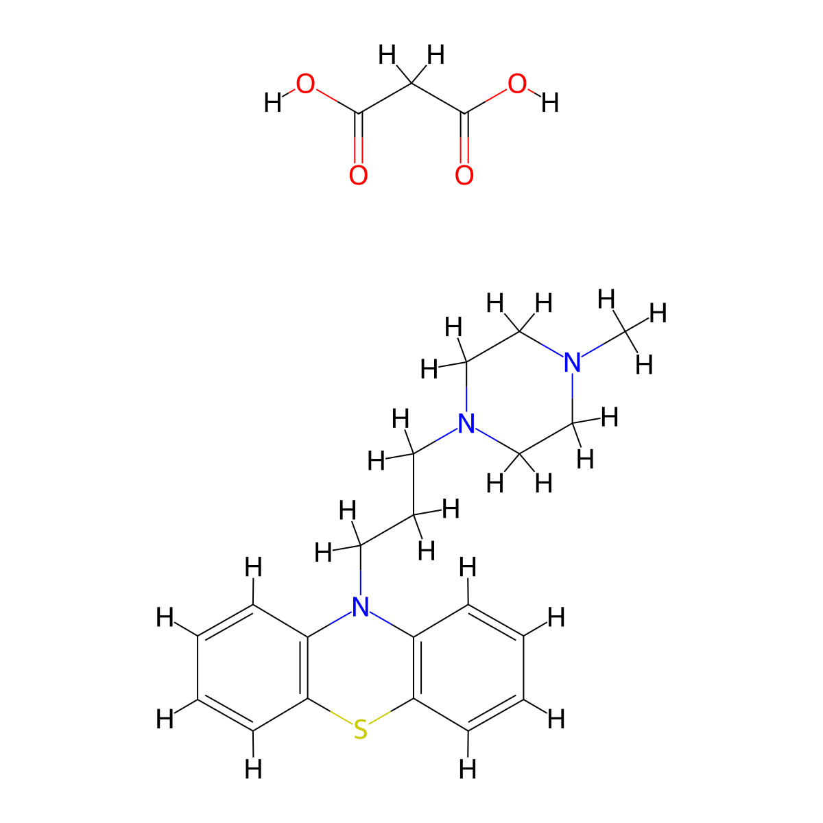 Perazine malonate molecular structure, CAS 22539-28-2