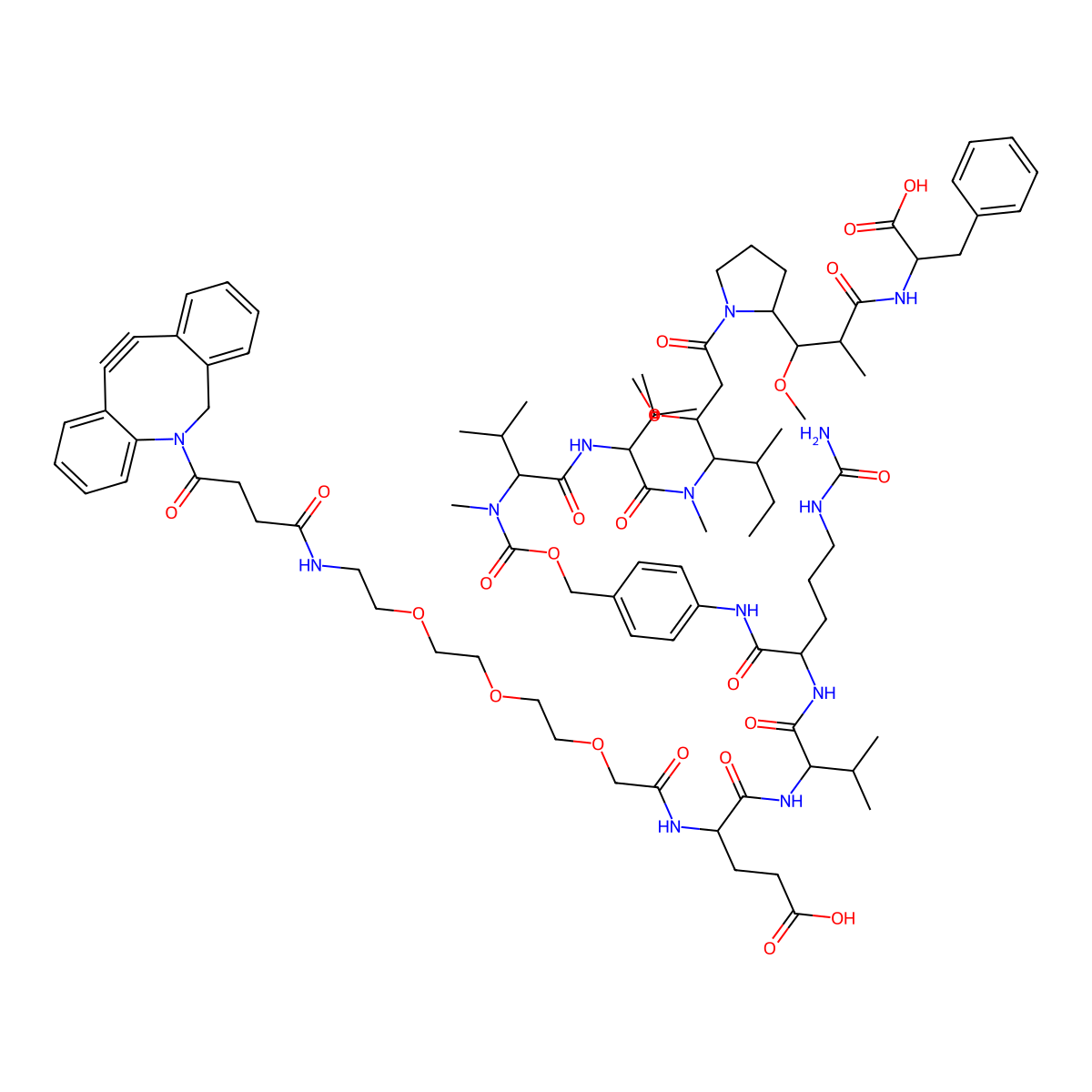 DBCO-PEG3-Glu-VC-PABC-MMAF molecular structure, CAS 2253947-24-7