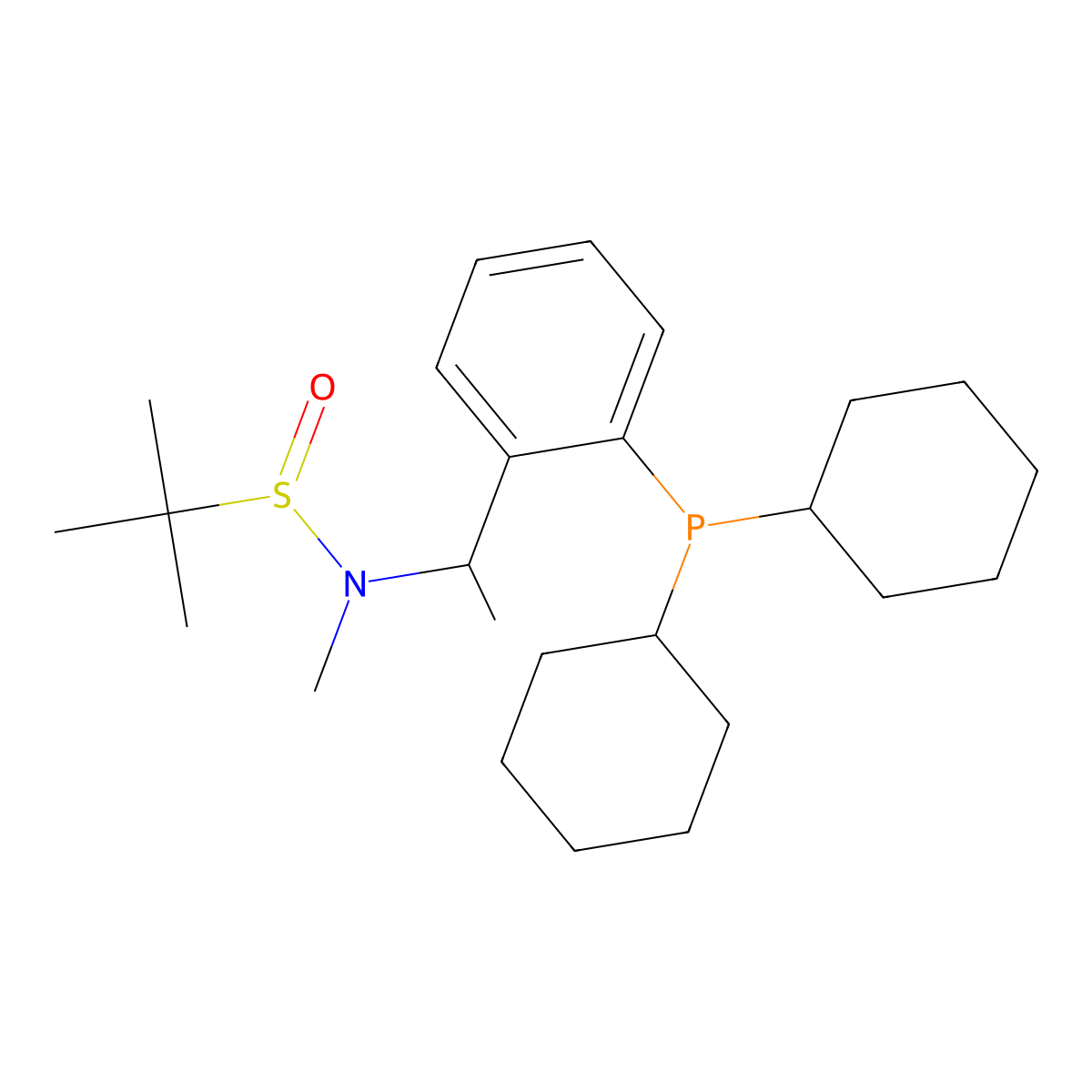 (R)-N-((S)-1-(2-(Dicyclohexylphosphanyl)phenyl)ethyl)-N,2-dimethylpropane-2-sulfinamide molecular structure, CAS 2253984-97-1