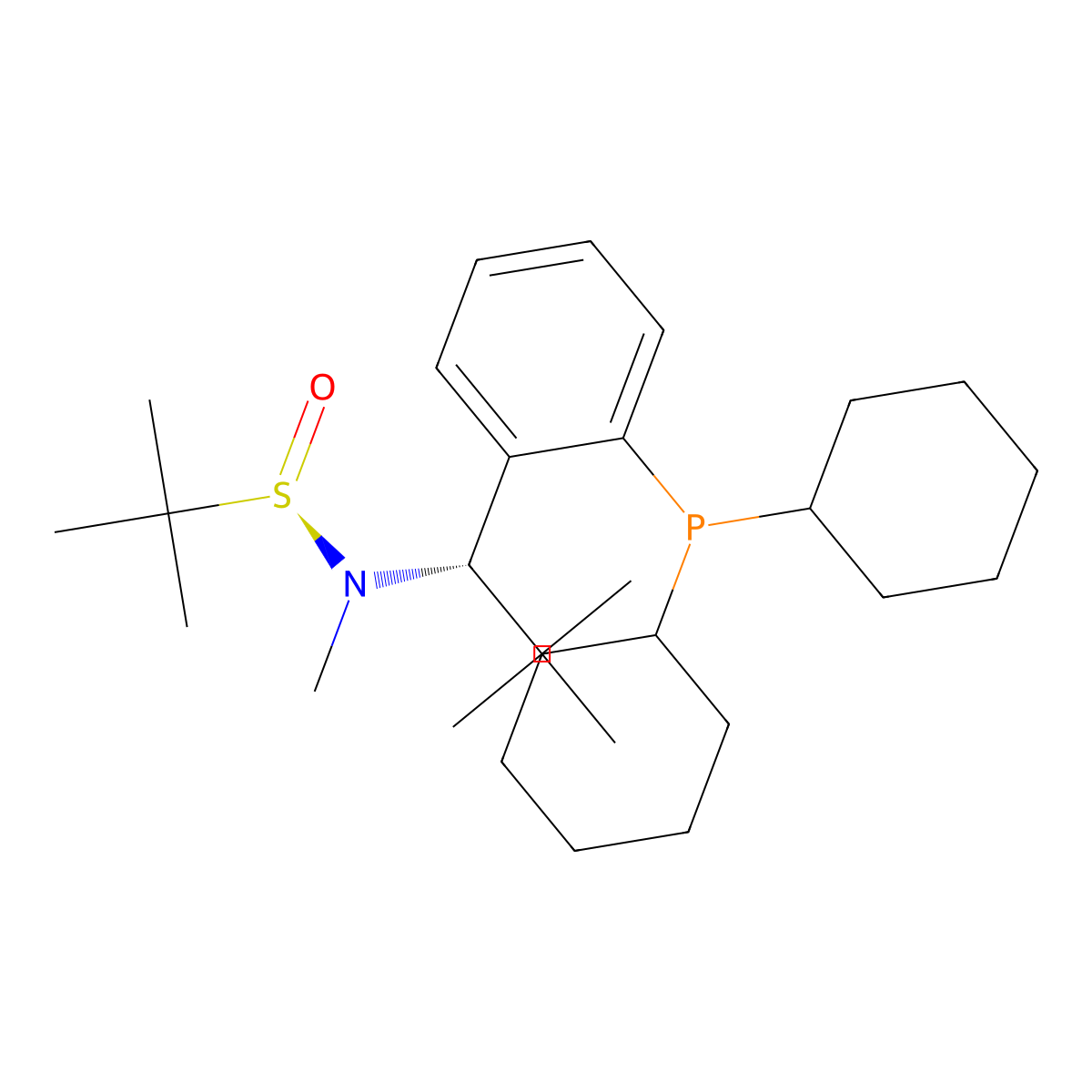 (R)-N-((S)-1-(2-(Dicyclohexylphosphanyl)phenyl)-2,2-dimethylpropyl)-N,2-dimethylpropane-2-sulfinamide molecular structure, CAS 2253984-98-2