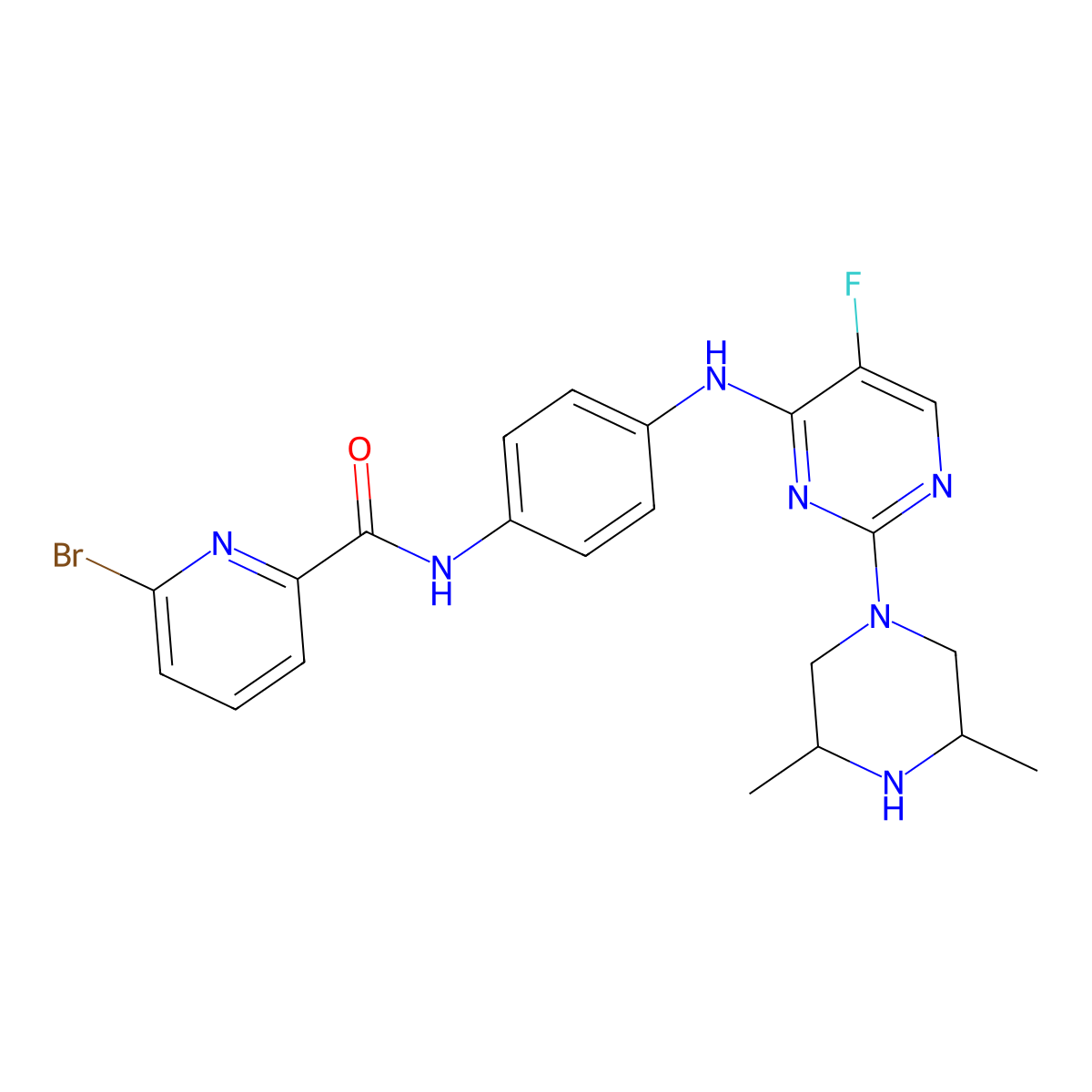 6-bromo-N-[4-[[2-[(3R,5S)-3,5-dimethylpiperazin-1-yl]-5-fluoropyrimidin-4-yl]amino]phenyl]pyridine-2-carboxamide molecular structure, CAS 2253985-29-2