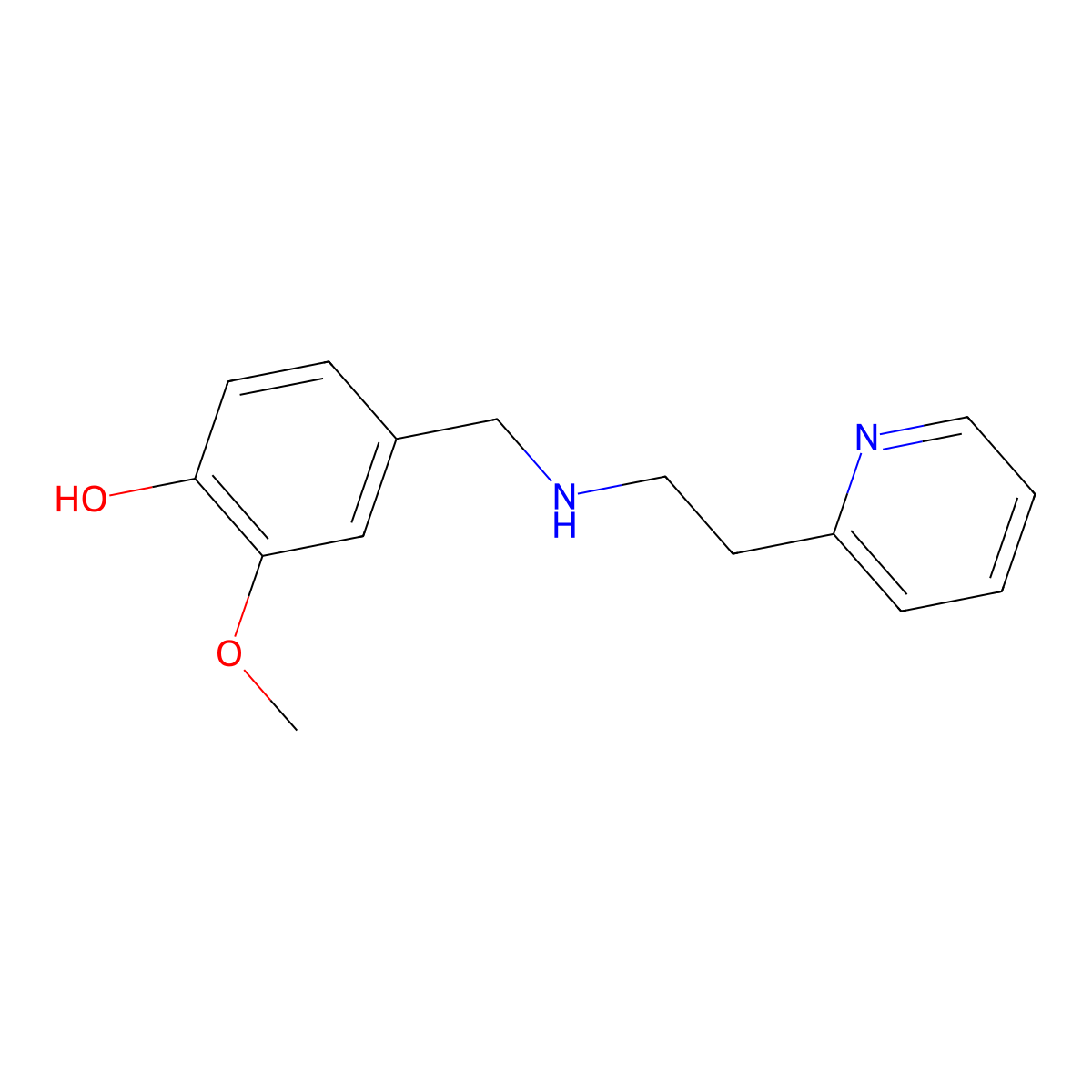 2-Methoxy-4-[[[2-(2-pyridinyl)ethyl]amino]methyl]phenol molecular structure, CAS 22540-59-6