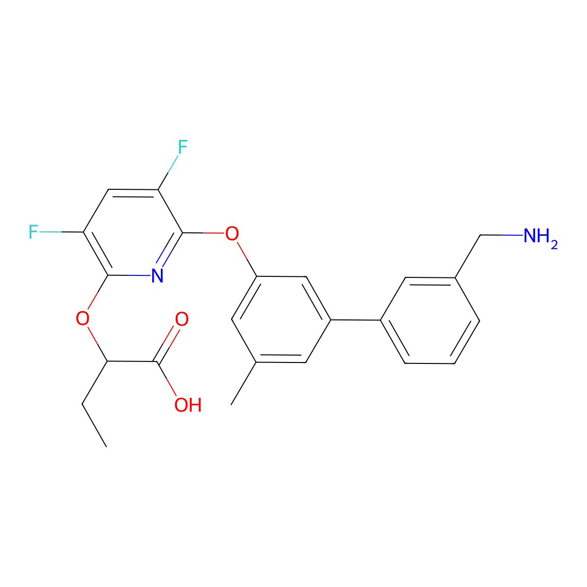 (R)-2-((6-((3'-(Aminomethyl)-5-methyl-[1,1'-biphenyl]-3-yl)oxy)-3,5-difluoropyridin-2-yl)oxy)butanoic acid molecular structure, CAS 2254001-81-3