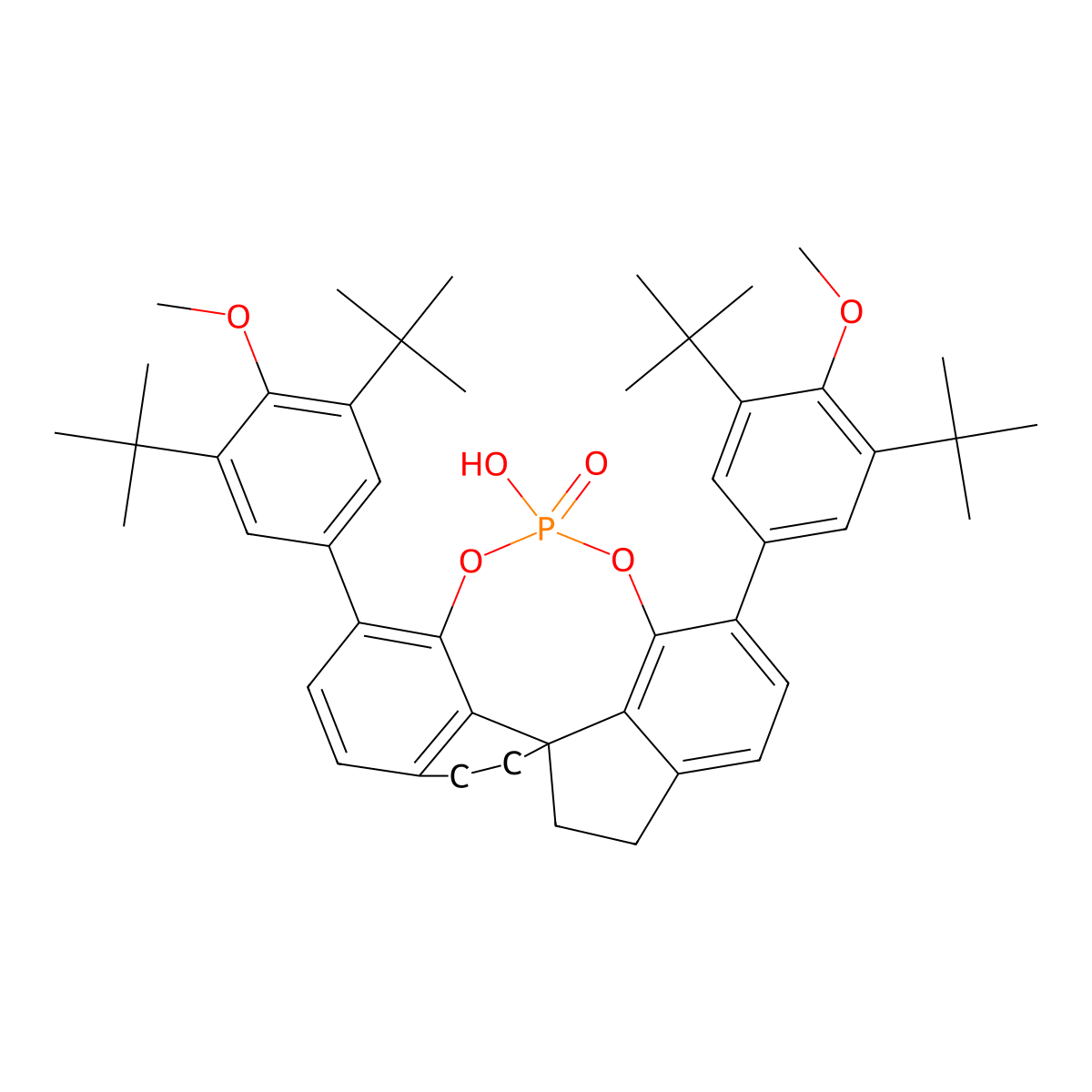 (11aR)-1,10-Bis(3,5-di-tert-butyl-4-methoxyphenyl)-12-hydroxy-4,5,6,7-tetrahydrodiindeno[7,1-de:1',7'-fg][1,3,2]dioxaphosphocine 12-oxide molecular structure, CAS 2254071-23-1
