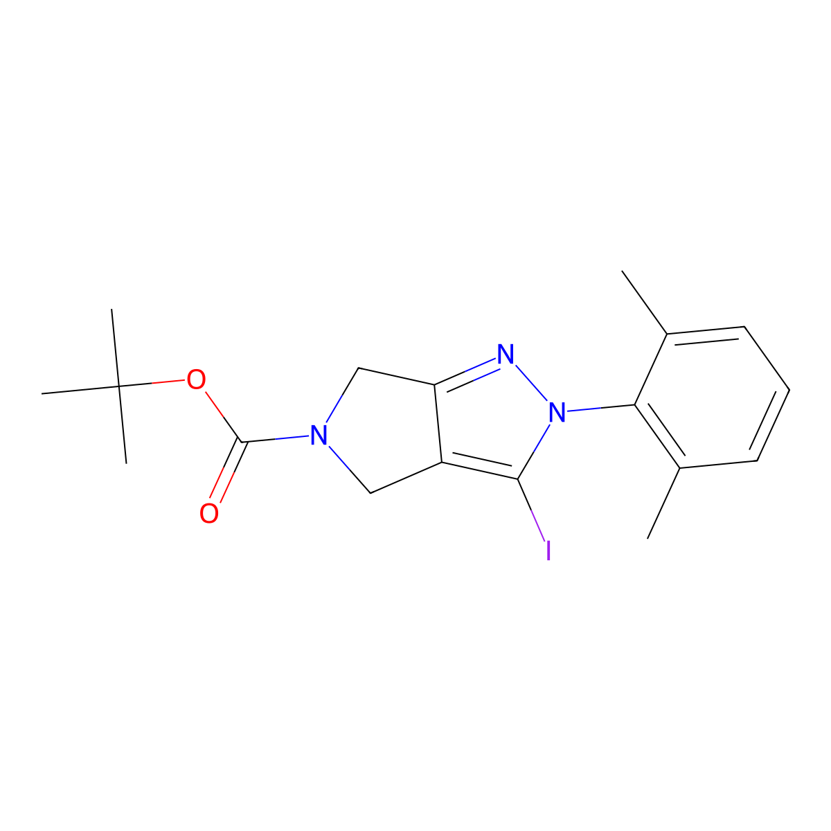 tert-butyl 2-(2,6-dimethylphenyl)-3-iodo-2,6-dihydropyrrolo[3,4-c]pyrazole-5(4H)-carboxylate molecular structure, CAS 2254164-45-7