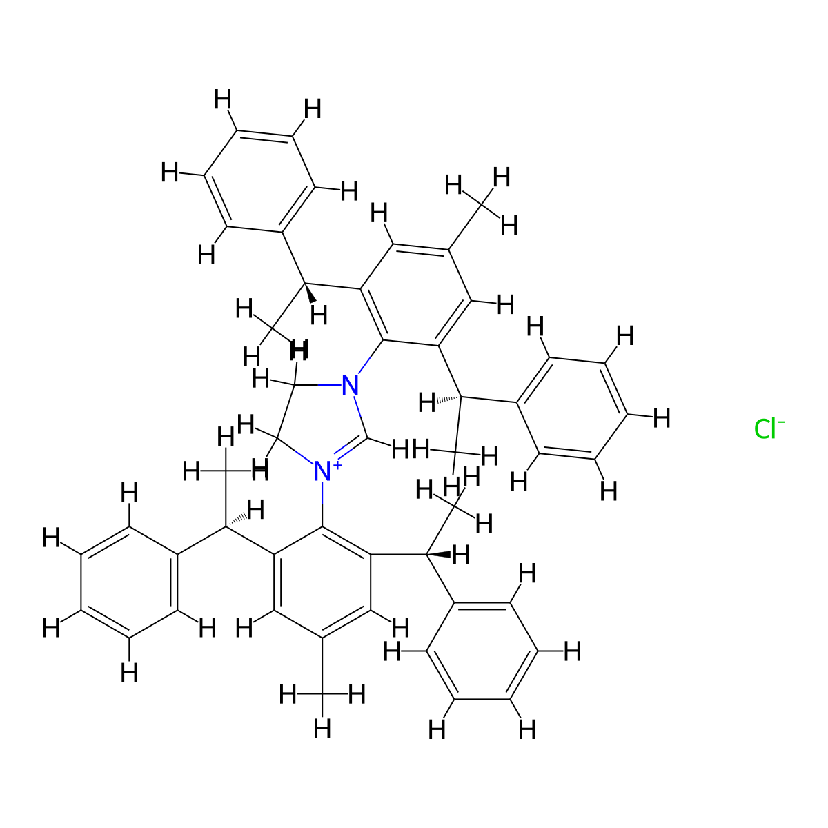 1,3-bis(4-Methyl-2,6-bis((R)-1-phenylethyl)phenyl)-4,5-dihydro-1H-imidazol-3-ium chloride molecular structure, CAS 2254230-63-0