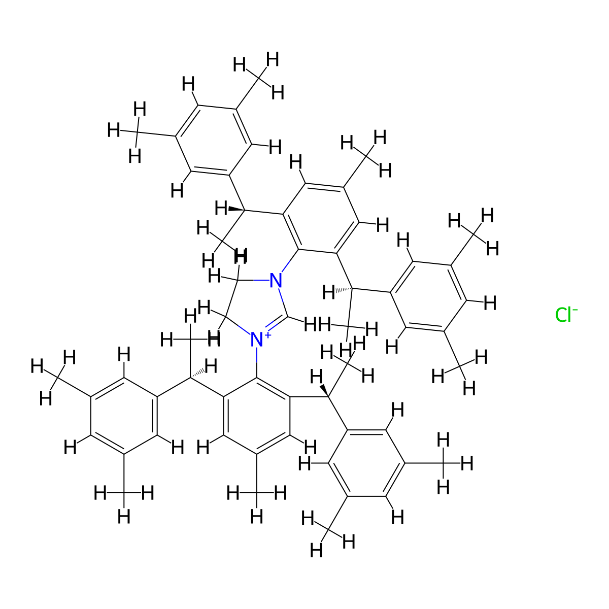 1,3-Bis(2,6-bis((R)-1-(3,5-dimethylphenyl)ethyl)-4-methylphenyl)-4,5-dihydro-1H-imidazol-3-ium (chloride) molecular structure, CAS 2254230-69-6