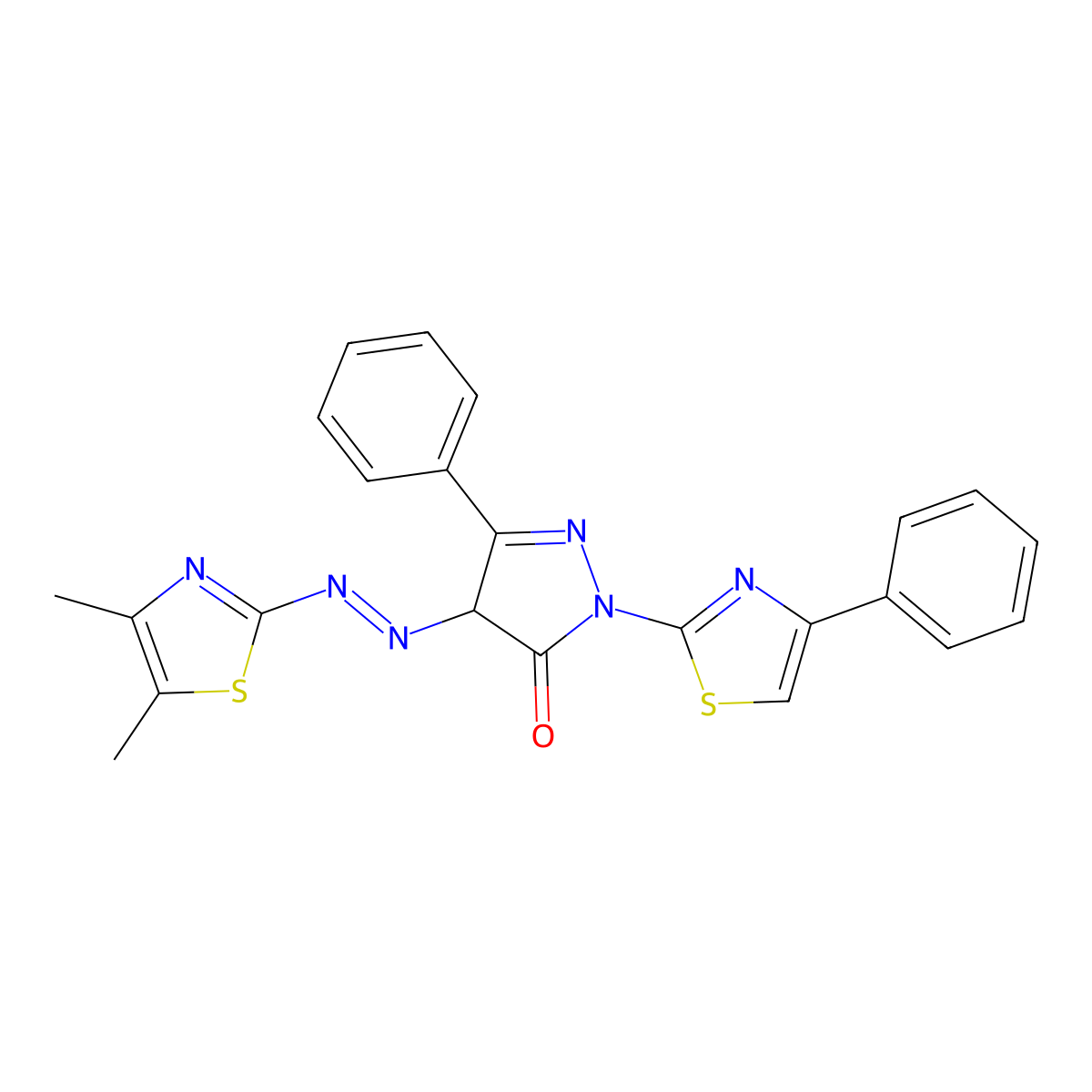 4-[(4,5-dimethyl-1,3-thiazol-2-yl)diazenyl]-5-phenyl-2-(4-phenyl-1,3-thiazol-2-yl)-4H-pyrazol-3-one molecular structure, CAS 2254256-66-9