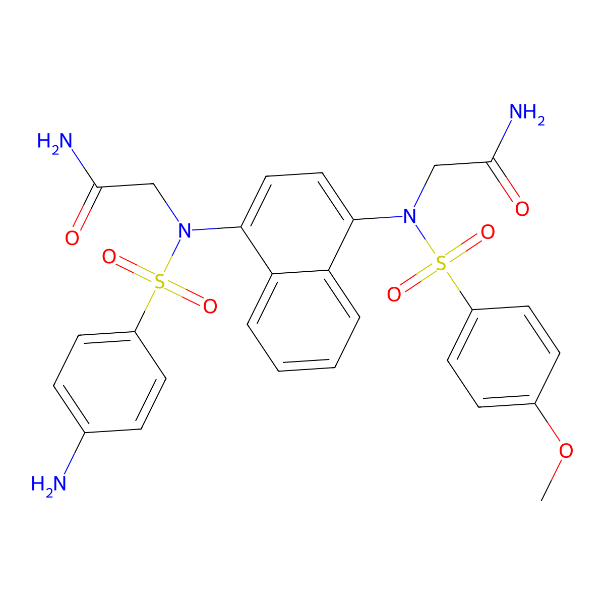 2-((N-(4-((4-Amino-N-(2-amino-2-oxoethyl)phenyl)sulfonamido)naphthalen-1-yl)-4-methoxyphenyl)sulfonamido)acetamide molecular structure, CAS 2254492-08-3