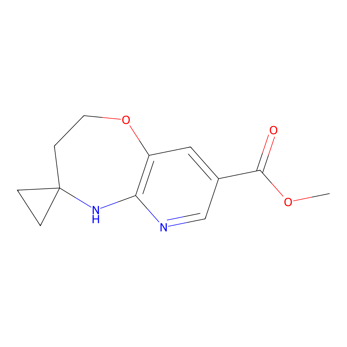 methyl 2',3'-dihydro-5'H-spiro[cyclopropane-1,4'-pyrido[3,2-b][1,4]oxazepine]-8'-carboxylate molecular structure, CAS 2254498-63-8