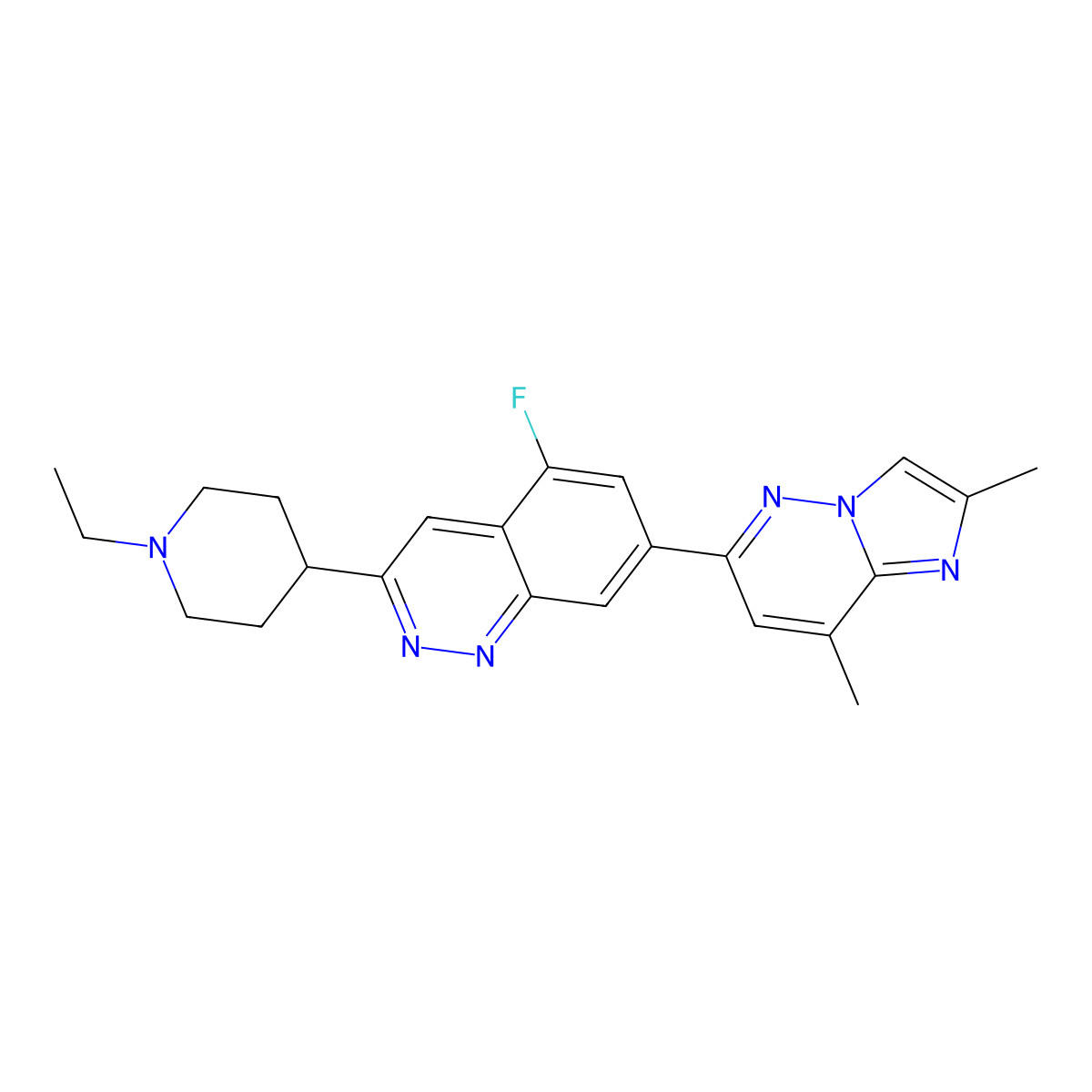 7-(2,8-Dimethylimidazo[1,2-b]pyridazin-6-yl)-3-(1-ethylpiperidin-4-yl)-5-fluorocinnoline molecular structure, CAS 2254502-89-9