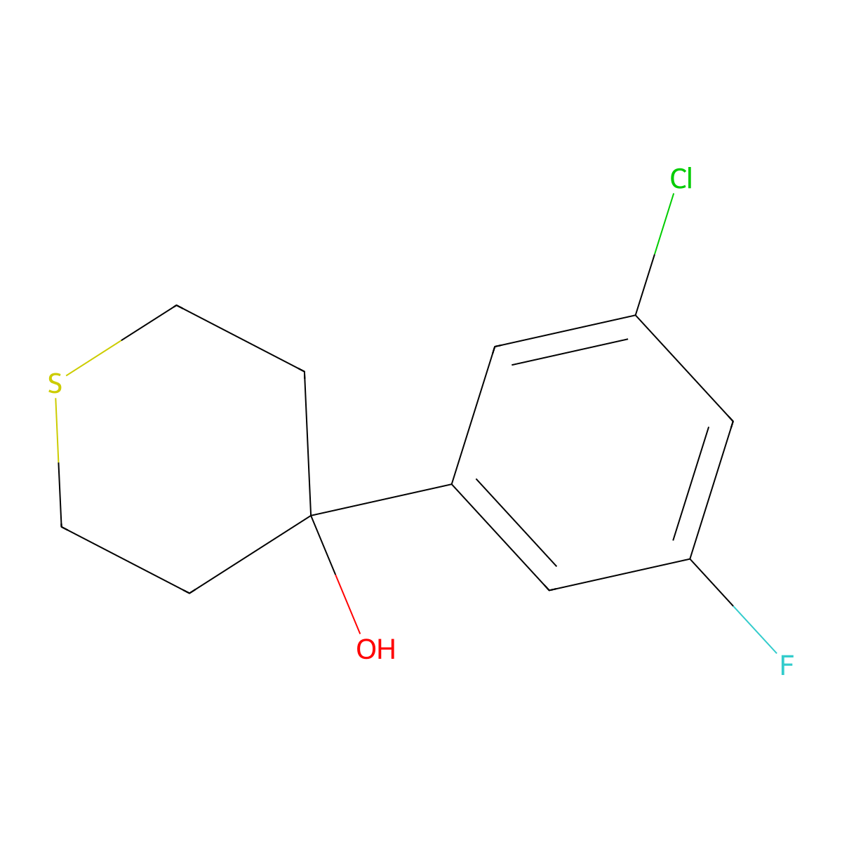 4-(3-Chloro-5-fluorophenyl)tetrahydro-2H-thiopyran-4-ol molecular structure, CAS 2254572-13-7