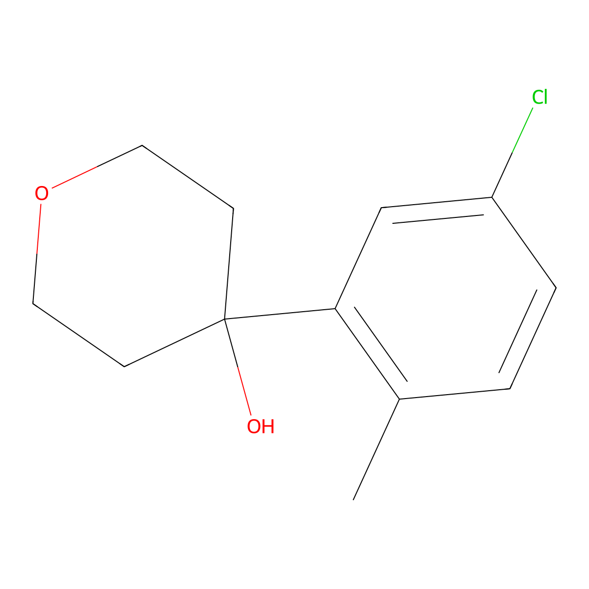 4-(5-chloro-2-methylphenyl)tetrahydro-2H-pyran-4-ol molecular structure, CAS 2254573-41-4