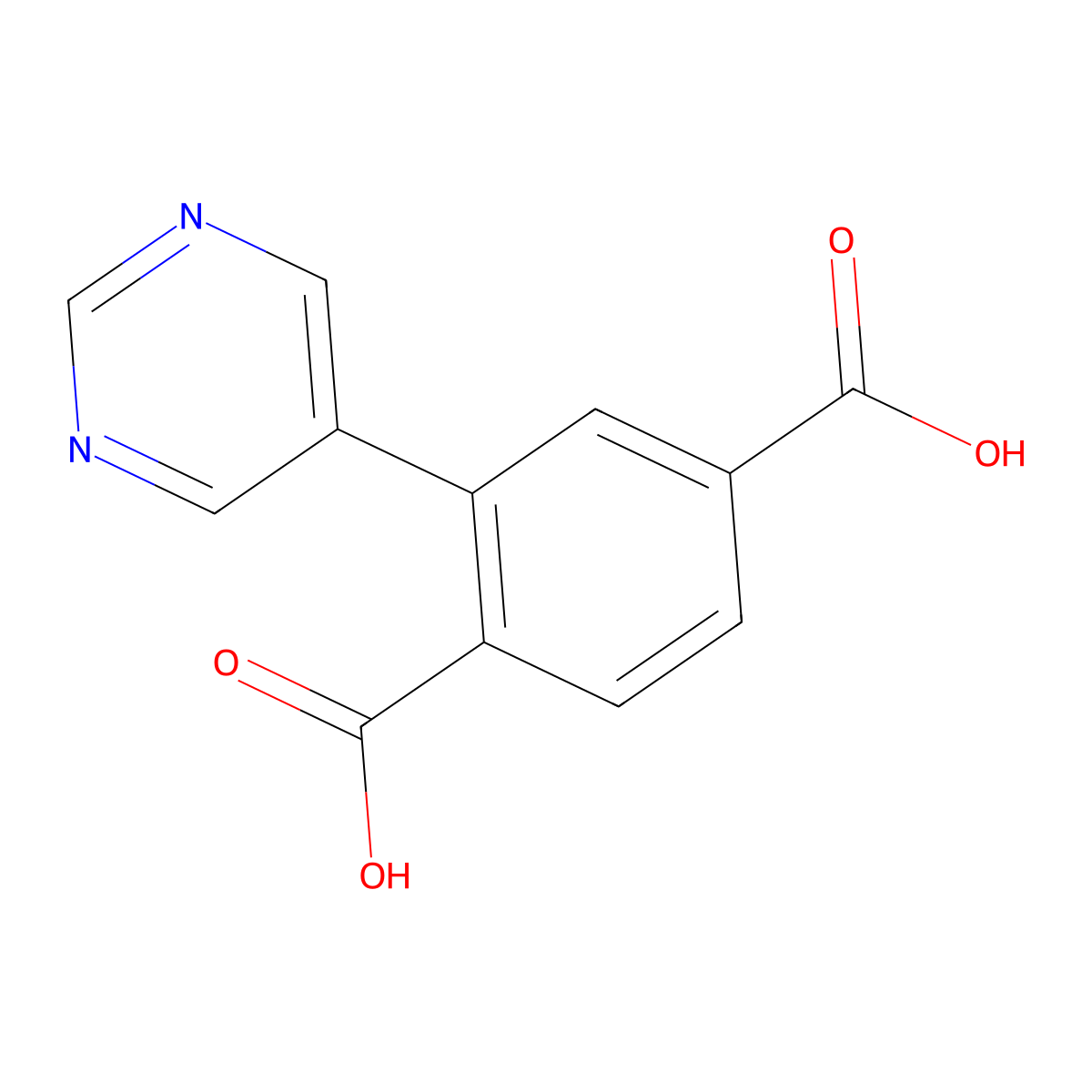 2-(5-Pyrimidinyl)-1,4-benzenedicarboxylic acid molecular structure, CAS 2254605-45-1