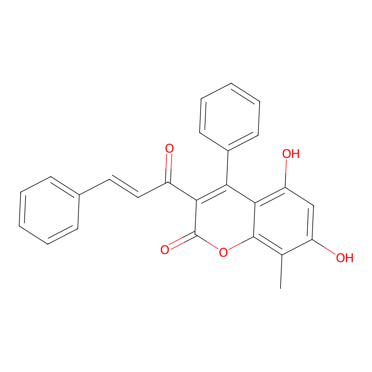5,7-dihydroxy-8-methyl-4-phenyl-3-[(E)-3-phenylprop-2-enoyl]chromen-2-one molecular structure, CAS 2254605-76-8