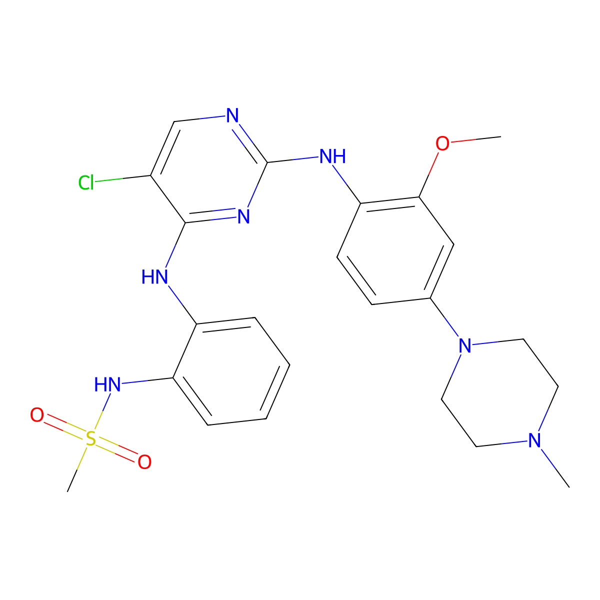 N-(2-((5-Chloro-2-((2-methoxy-4-(4-methylpiperazin-1-yl)phenyl)amino)pyrimidin-4-yl)amino)phenyl)methanesulfonamide molecular structure, CAS 2254805-62-2