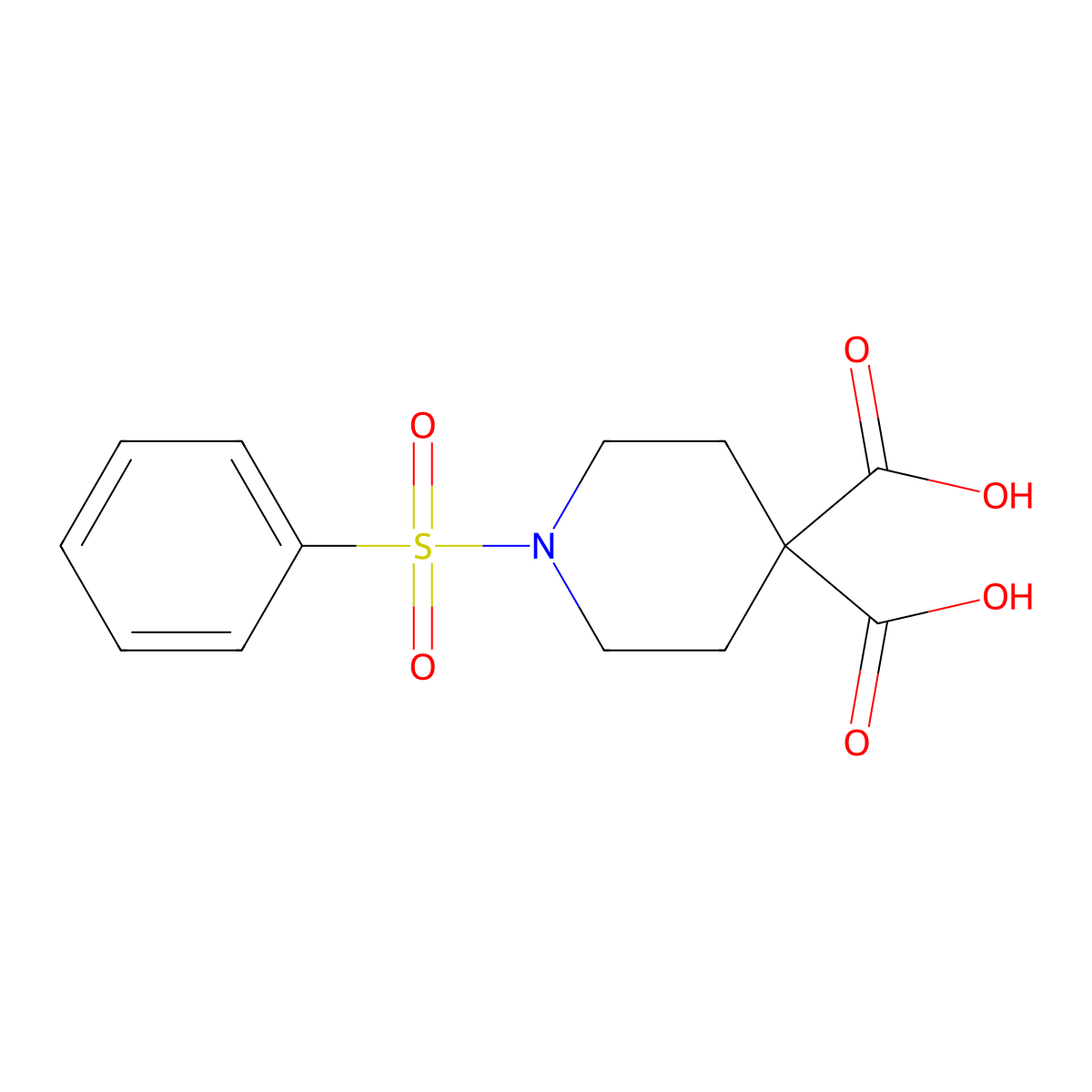 1-(Phenylsulfonyl)-4,4-piperidinedicarboxylic acid molecular structure, CAS 225517-21-5